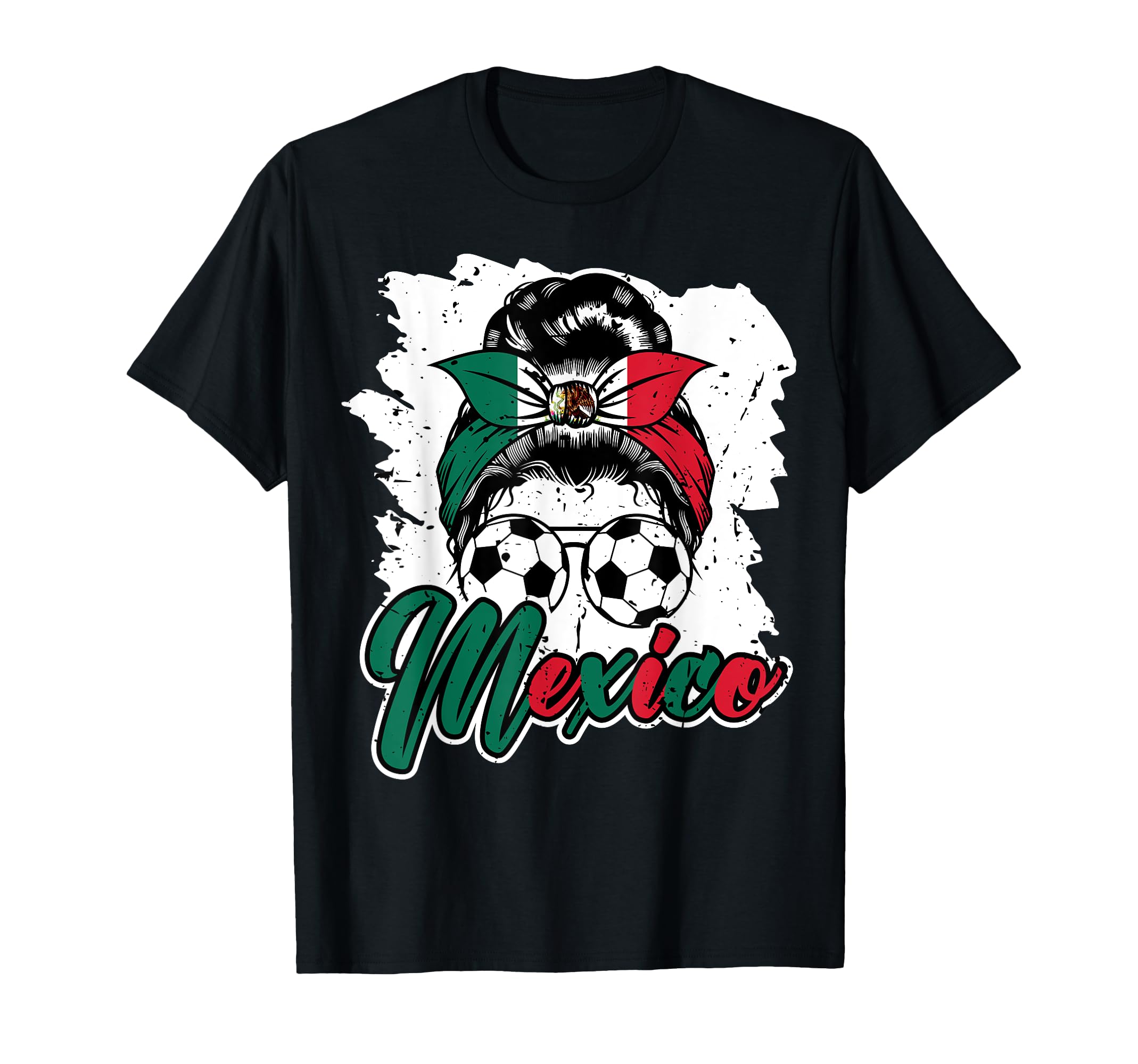 Photo 1 of ***It needs to be washed***Soccer Mexico Messy Bun Mexican Flag Football Girls Women T-Shirt