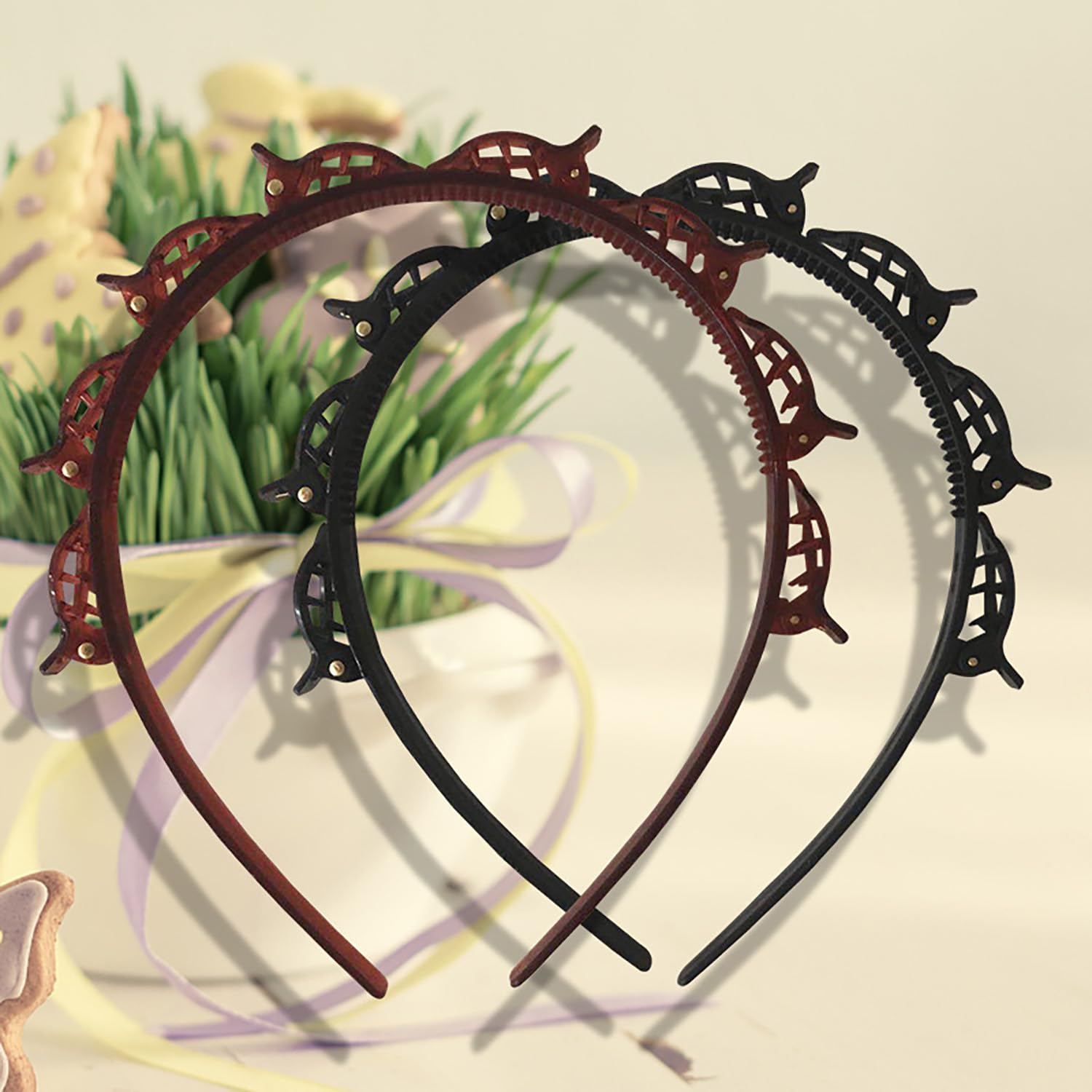 2 cerchietti per capelli con fermagli,Cerchietti con Clip, fermagli per capelli intrecciati, fermagli capelli, Cerchietto a Forcina 2 Pezzi,