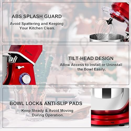 Miniatura 4 de ARLIME Batidora de pie, 660 W, 6 velocidades, con cabezal inclinable para alimentos, con cuenco de acero inoxidable de 6.5 cuartos de galón, gancho