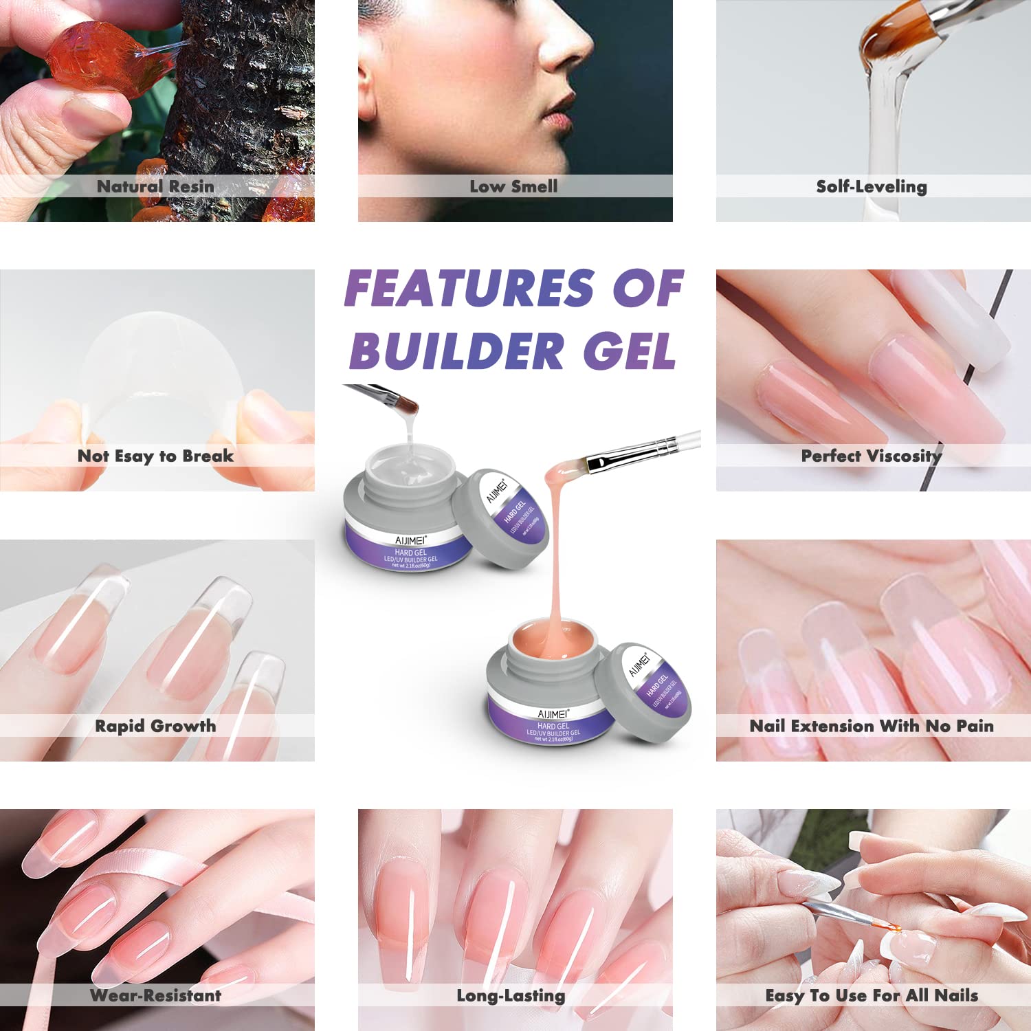 LED/UV Hard Gels for Nails Extension Polish Kit Hard Gel for Nails Art Buildering for Nails Builder Glue in a Bottle Nail Builders Gel (Multicolor)