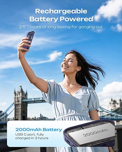 Miniatura 5 de Otlonpe Mini ventilador portátil recargable, pequeños ventiladores portátiles de mano con batería personal para viajes de escritorio de mano,