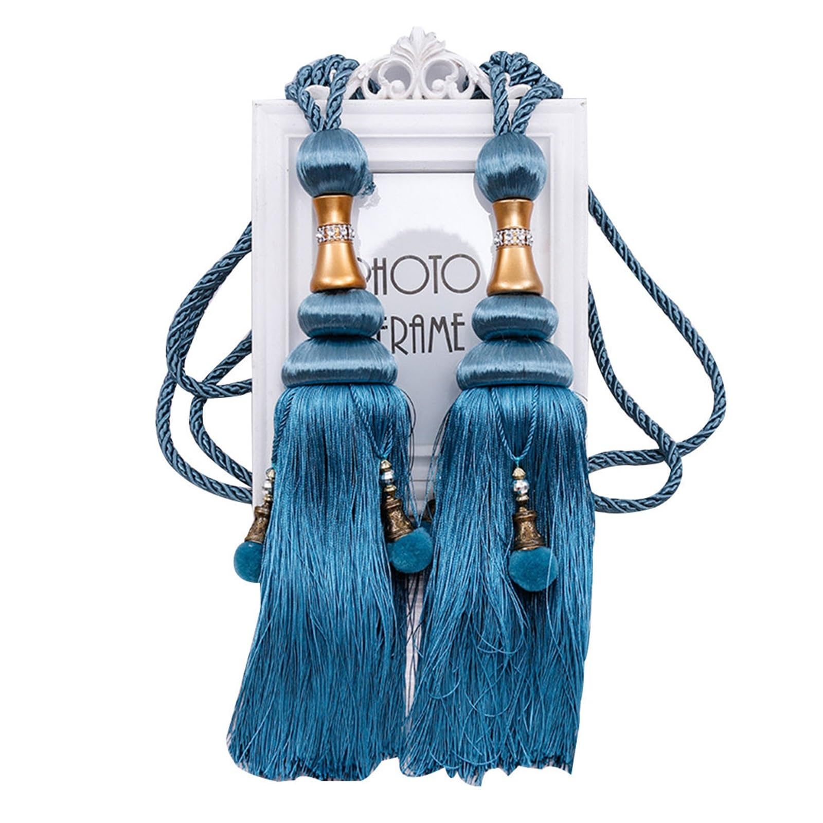 Embrasses de Rideaux à Pompons, embrasses à Pompons suspendues, embrasses tressées, Accessoires de décoration pour Salon (Bleu), Bleu,Blue