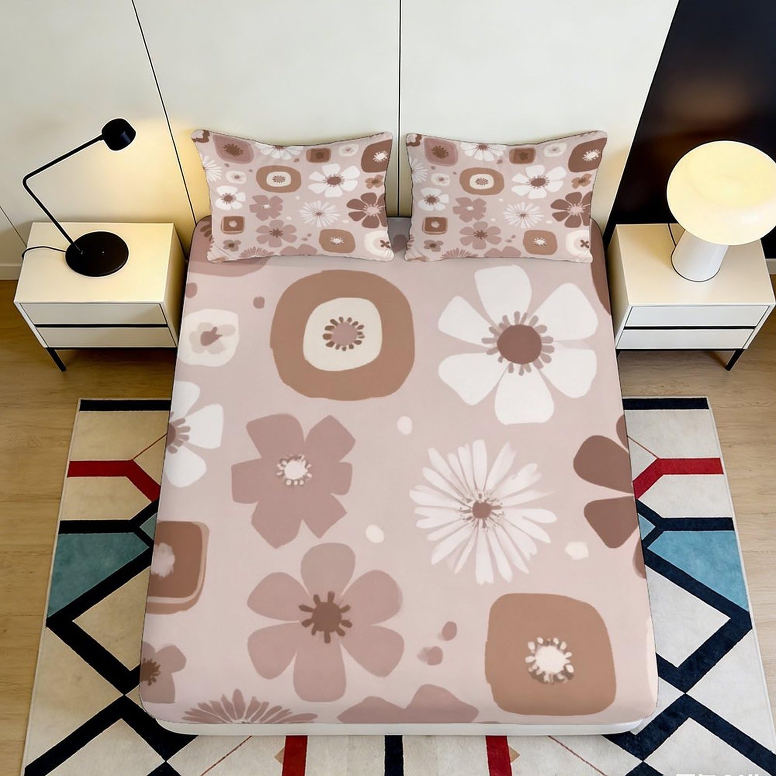 Jwndfkpvxzgl Style-5 3D Printed Retro Floral Fitted Sheet Microfiber Soft Breathable Geometric Blossom Mattress Cover For Bedroom Decor 90X200x25cm
