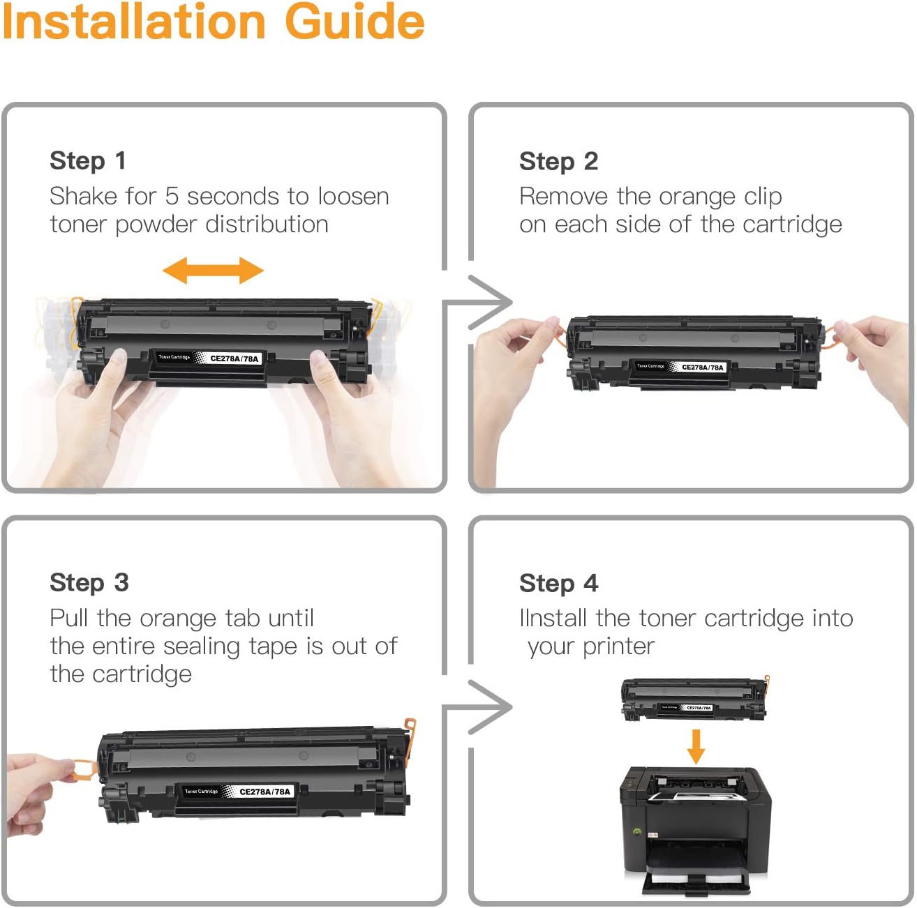 E-Z Ink Compatible Toner Cartridge Replacement for HP 78A CE278A to use with Pro P1606dn, M1536dnf, P1566, P1560, P1606, M1536 Printer (Black，4 Pack)