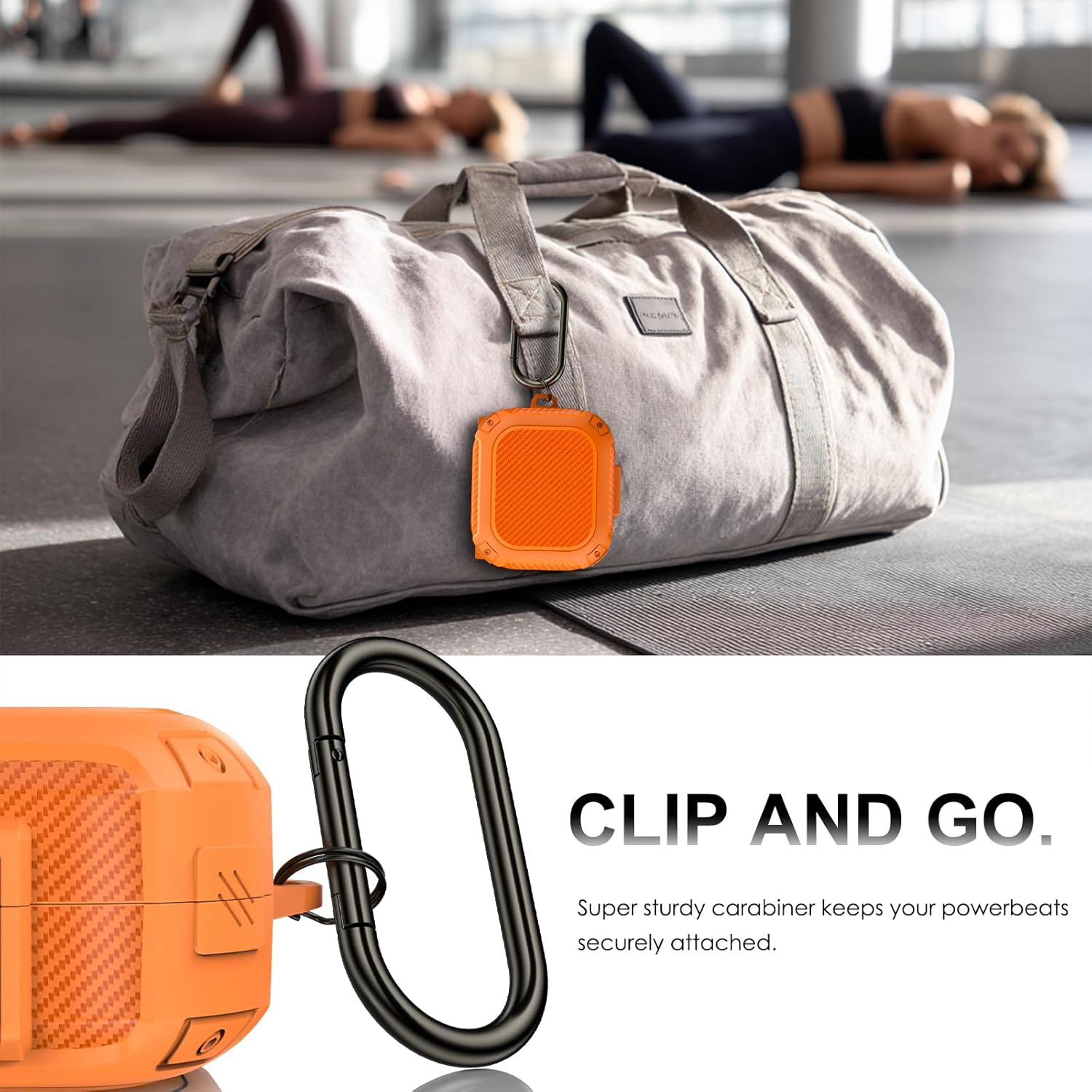 [Upgrade Secure Lock] for Beats Powerbeats Pro 2 Case Cover, LDSXAY Carbon Fiber Shockproof Protective Cover for Powerbeats Pro 2 2025 with Cleaner Kit & Carabiner (Orange) - Image 5