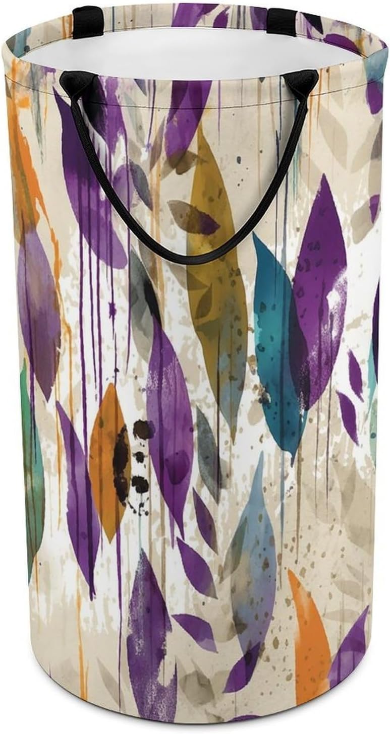 Colored Leaves Laundry Basket Freestanding Laundry Hamper with Handles Waterproof Dirty Clothes Hamper Collapsible Washing Bin Aesthetic Clothes Basket for Bathroom Bedroom Dorm