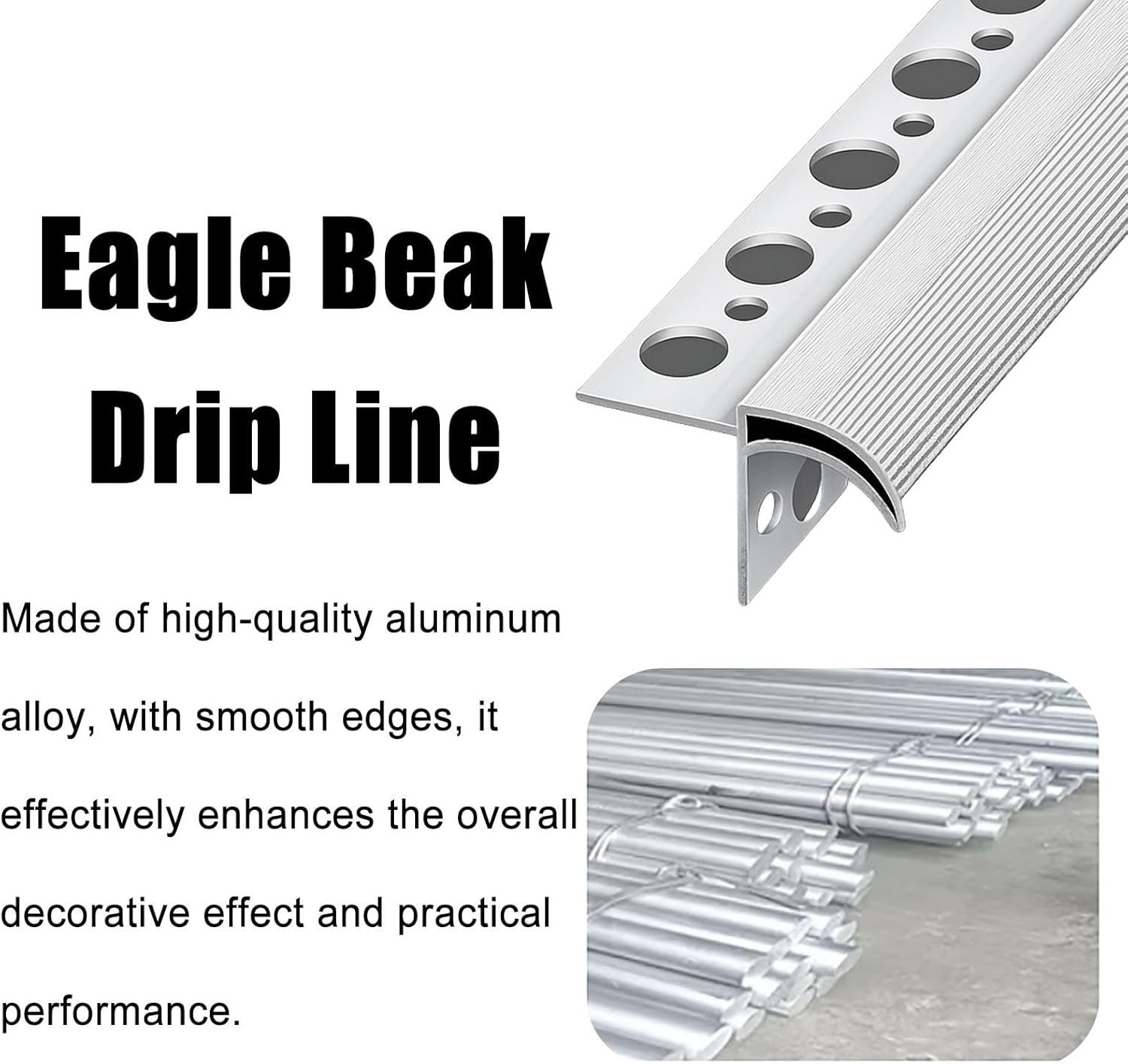 Width 4/5 in Eaves Drip Line Roof Deflector for Balcony/Patio, Rain Gutters for Decor Protection Edge, Window Sill Edge Rain Eaves Edge Strip(5 PCS,L 40 in)