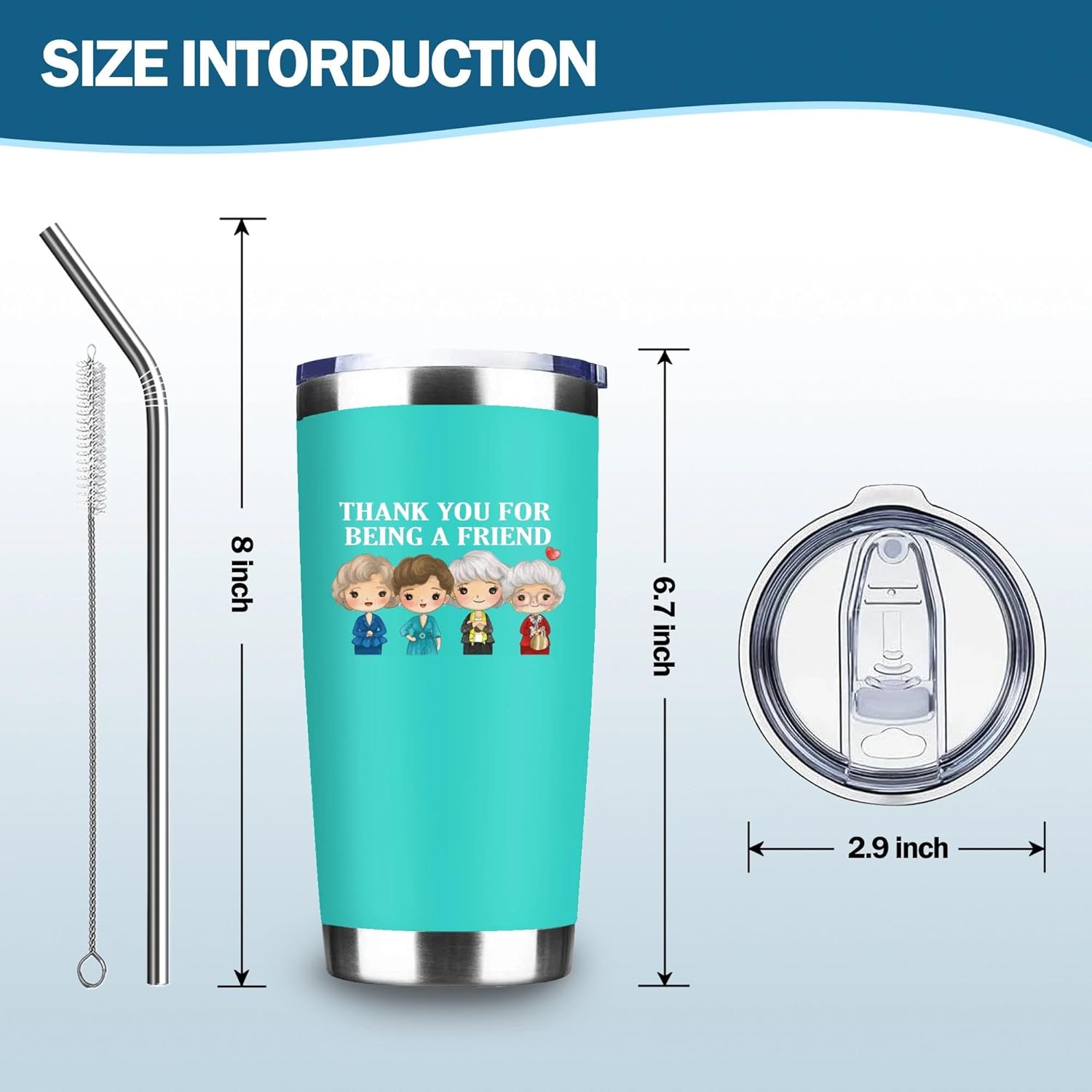 Thank You for Being A Friend Cups,Golden Girls Tumbler with Lid,Golden Girl Merchandise,Gifts for Her,20 OZ Insulated Water Bottle Travel Coffee Mug, Unique Gift for Women Friend Birthday (Green) - Image 5