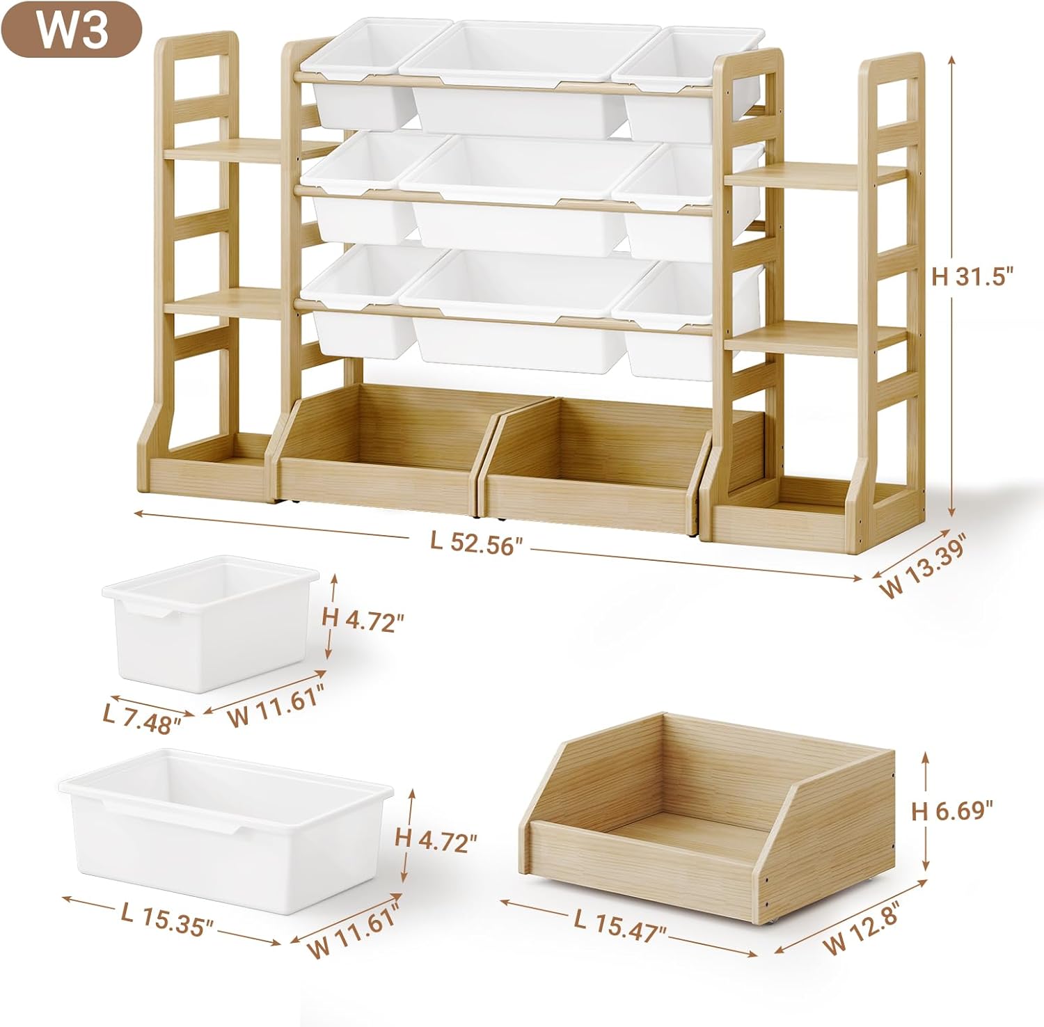 Toy Storage Organizer with Bookshelf, Kids Toys Shelf Box with 6 Shelves 9 Bins and 2 Movable Wheeled Drawers, Extended Base Designed Bookcase for Playroom Organization Kids Room Nursery Bedroom Decor