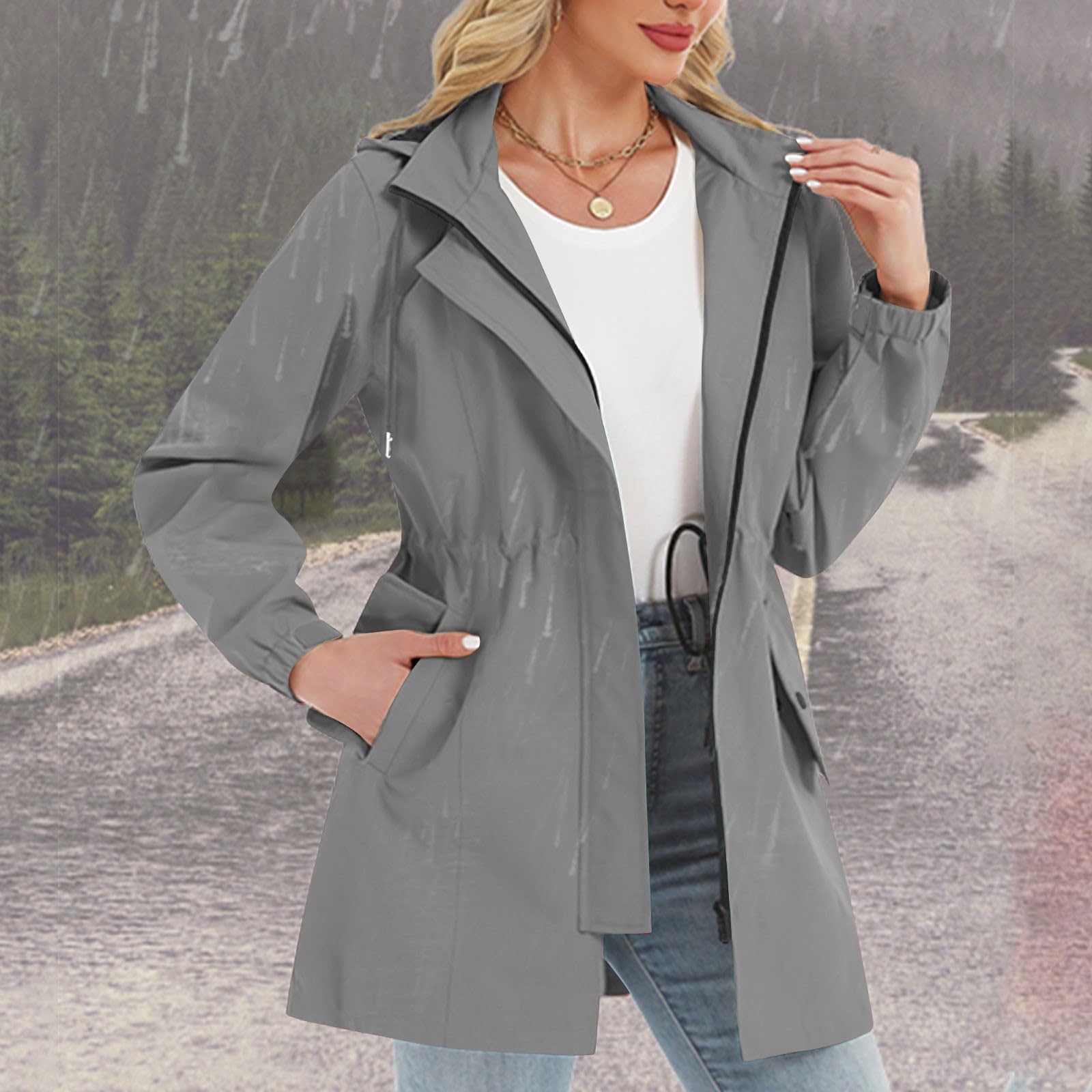 Chaqueta Impermeable Transpirable Para Mujer, Softshell, Liso, Plegable, Con Capucha, Cortavientos, Senderismo, Primavera Y Otoño. Abrigo Azul Pelo Capa De Lluvia Mujer Capucha Espesar