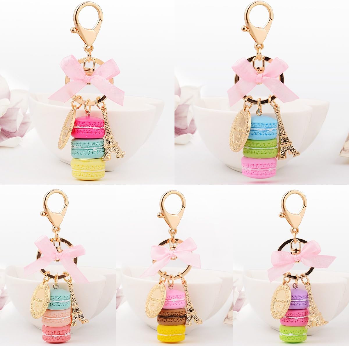 Macaron Cake Eiffel Tower Keychain Bowknot Car Keyring Bag Purse Pendant