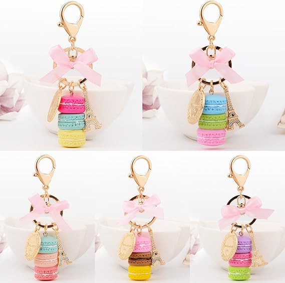Macaron Cake Eiffel Tower Keychain Bowknot Car Keyring Bag Purse Pendant