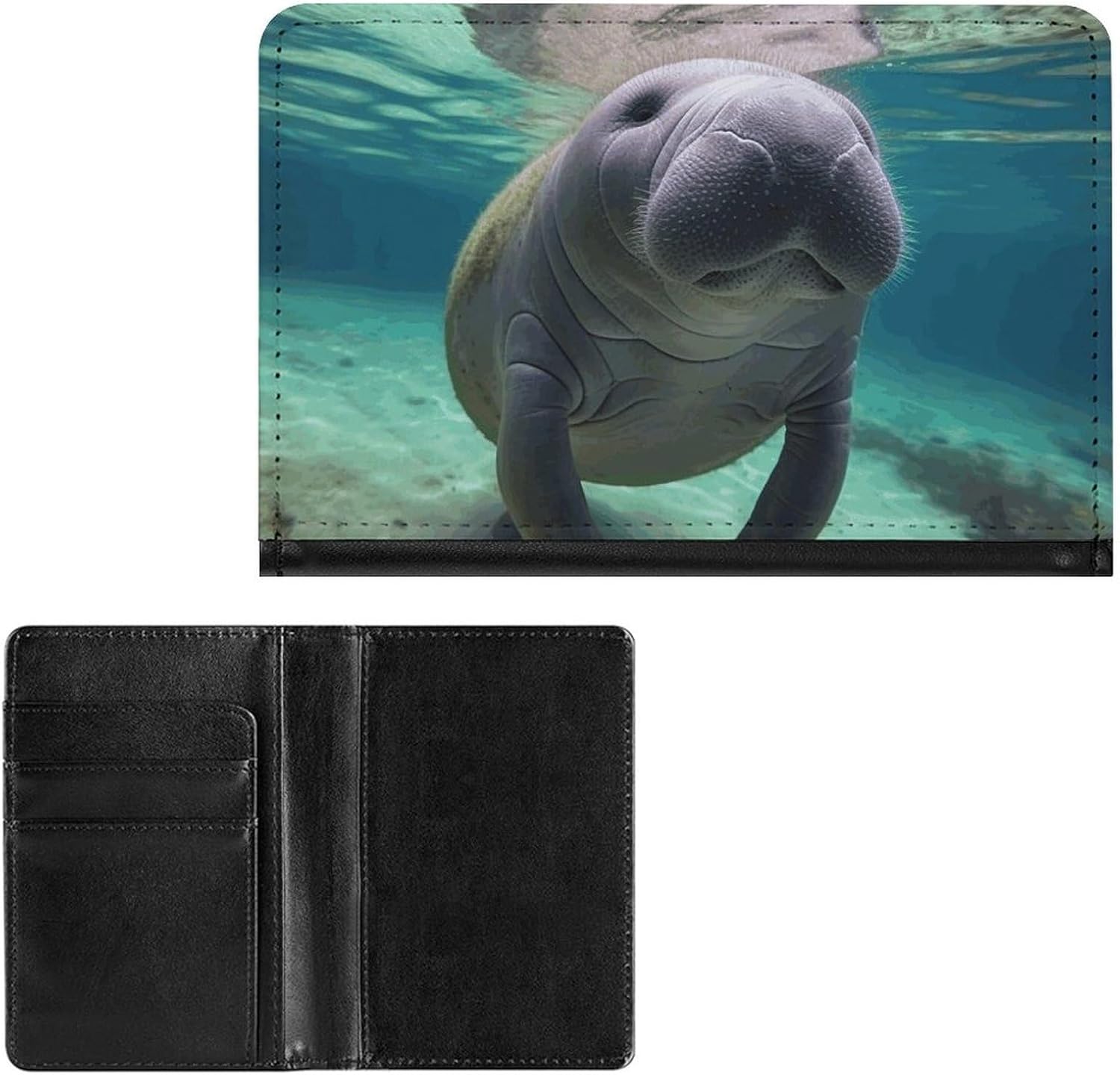 Personalized Cute Sea Animal Manatee Passport Holder Waterproof Passport Protector for Travel Essentials Classic Passport Wallet with Slots PU Leather Passport Cover Holder