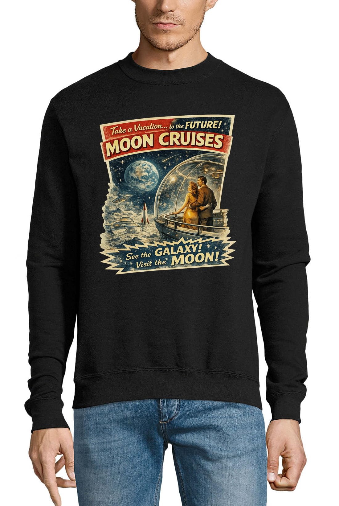 Vacation Adventures Exploring the Moon Galaxy Bawełniany sweter Bluza Sweter Sweter Czarny
