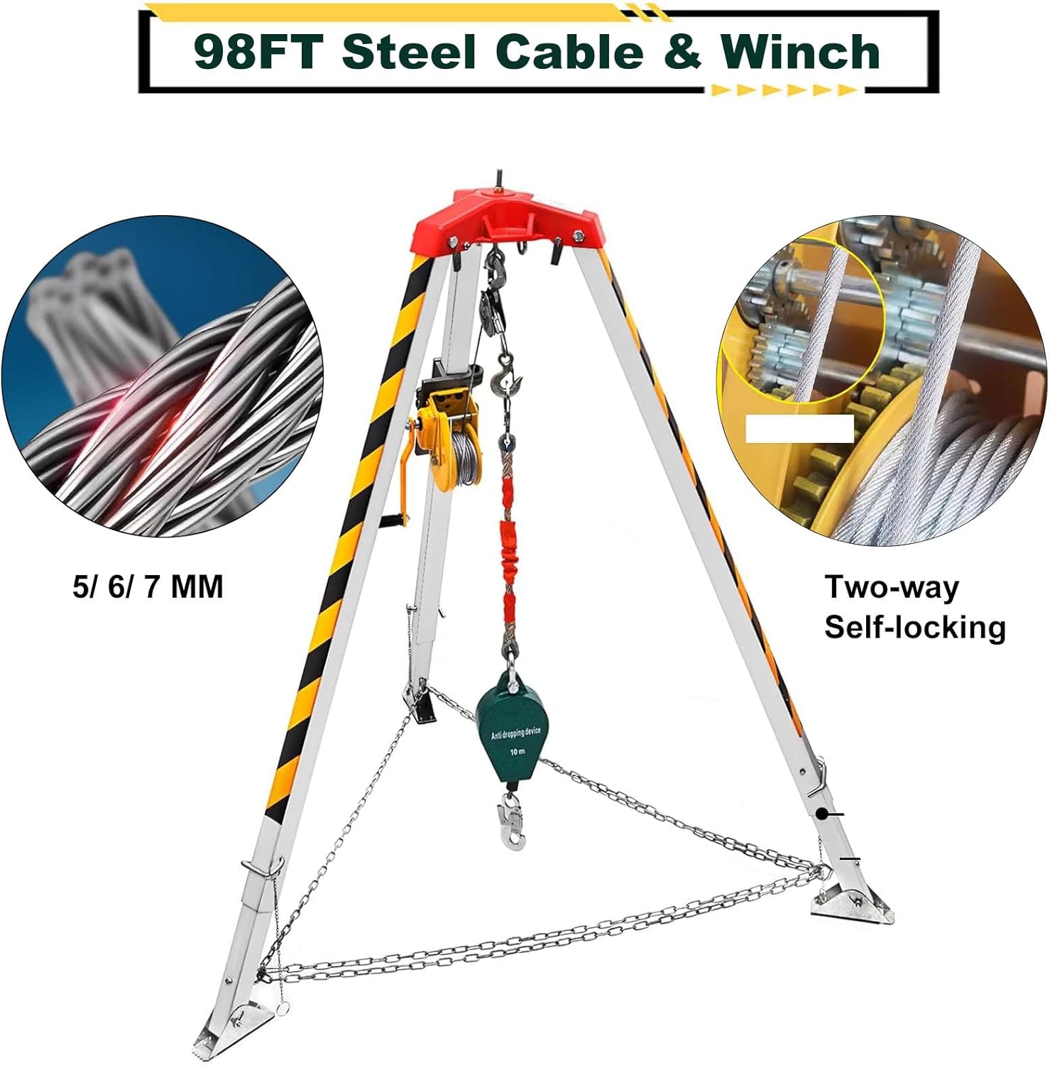 Confined Space Tripod Rescue Kit with Safe Belt with 1200 1800 2600 Lbs Winch,Lifting and Rescue Equipment for Working in High Places/Well/Manhole/Sewer,1200Lbs,1800Lbs