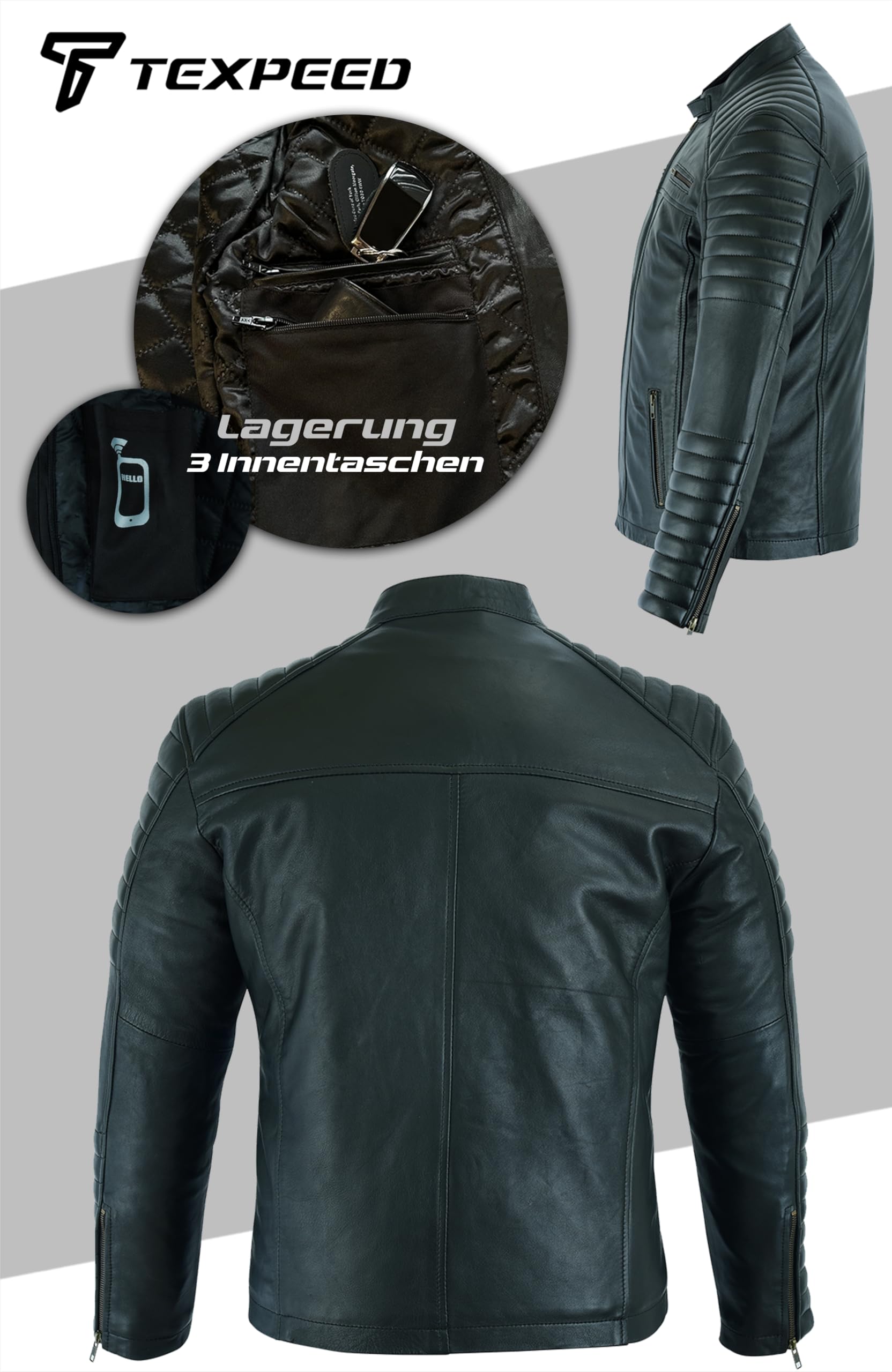 Texpeed Lederjacke herren schaffell echtleder - Lässige motorrad bikerstil jacke mantel - 4 Farben - Schwarz - Braun - Marine - Rot
