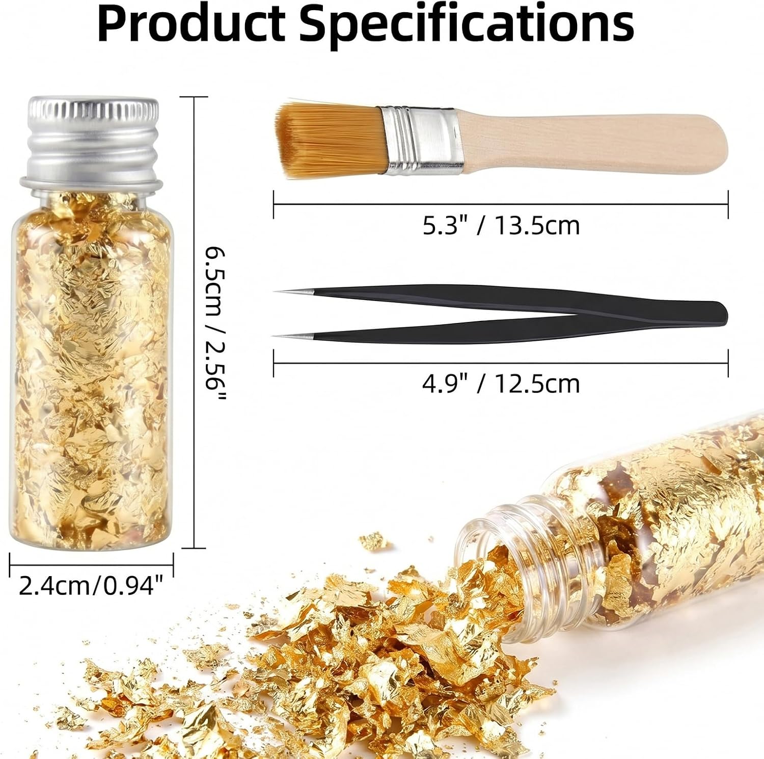 Carehabi Imitation Gold Leaf 3 Bottles with Tweezers & Brush Gold Leaf for Crafts, Acrylic Painting, Nail Art, Furniture Decoration and Gilding