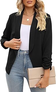 Women 3/4 Sleeve Blazer Open Front Cardigan Jacket Work Office Blazer