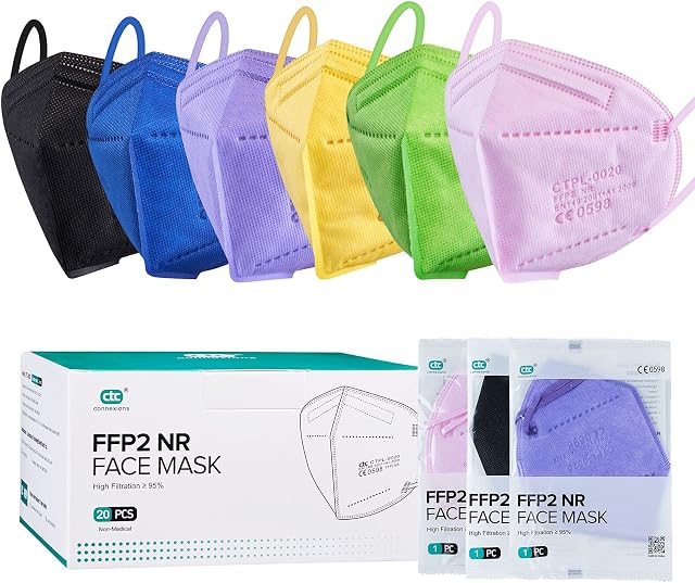 HONGZHI FFP2 Mask 20 Pcs 5-Layer Disposable KN95/FFP2 Face Masks CE 0598 Certified EN149 Standard Protective Mask High Filtration Capacity Individually Packaged