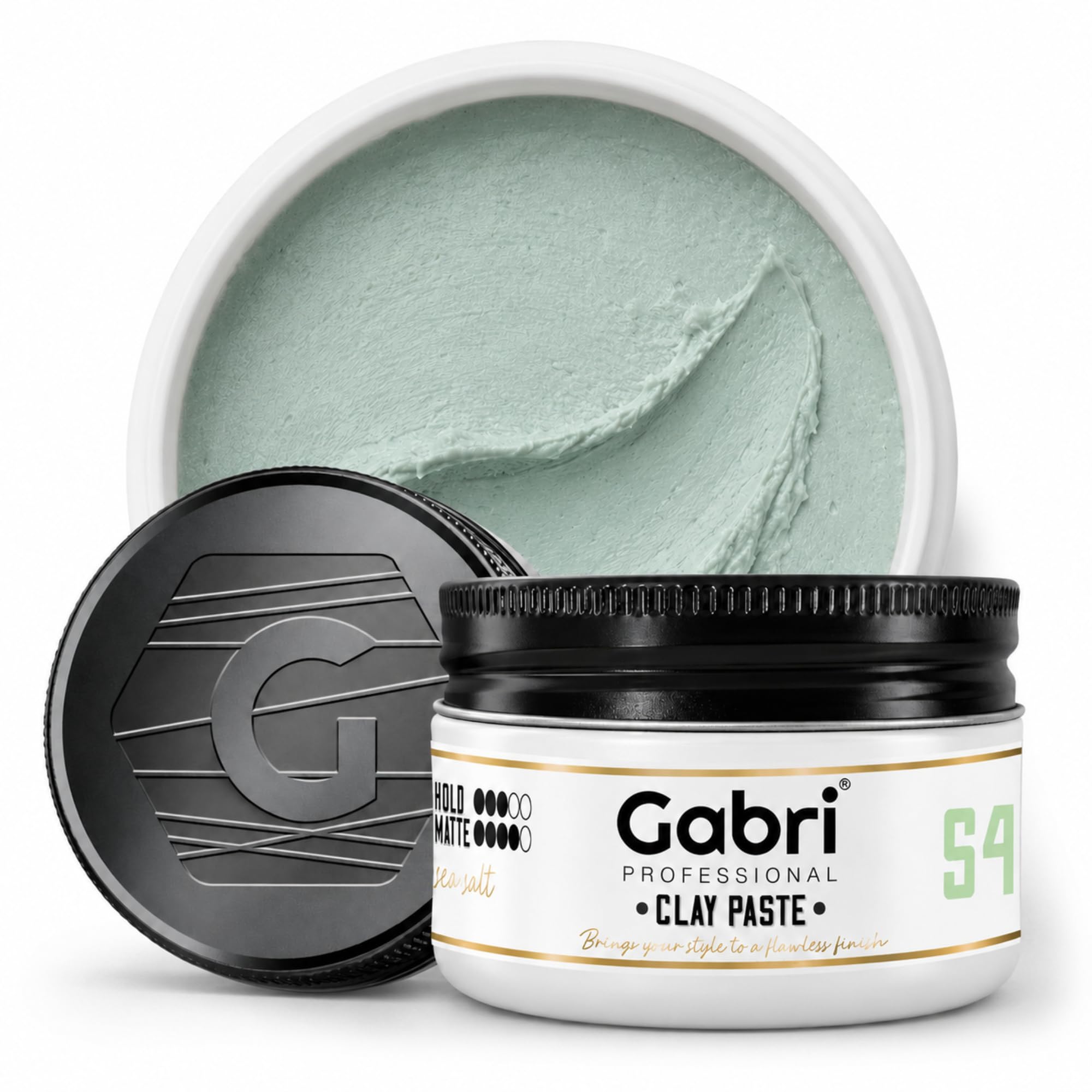 Gabri Matte Clay Paste Sea Salt 100ml S4, Flexible Hold Natural Matte Hair Wax, Volumizing Sea Salt Styler, Professional Flexible Texturizing Paste for Men