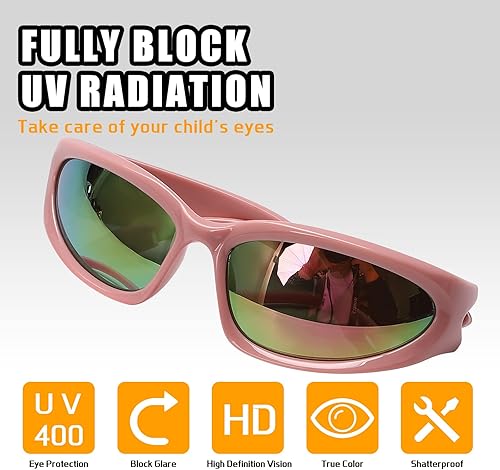 Miniatura 4 de Lentes de sol para niños con correa envolvente para niños y niñas, lentes de sol ovalados para niños y niñas, de 4 a 12 años