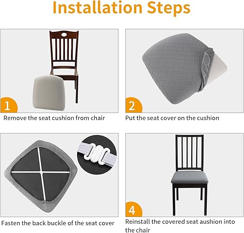 Miniatura 5 de Fuloon Juego de 6 fundas impermeables para sillas de comedor, fundas de asiento elásticas de jacquard para sillas de comedor, fundas de asiento