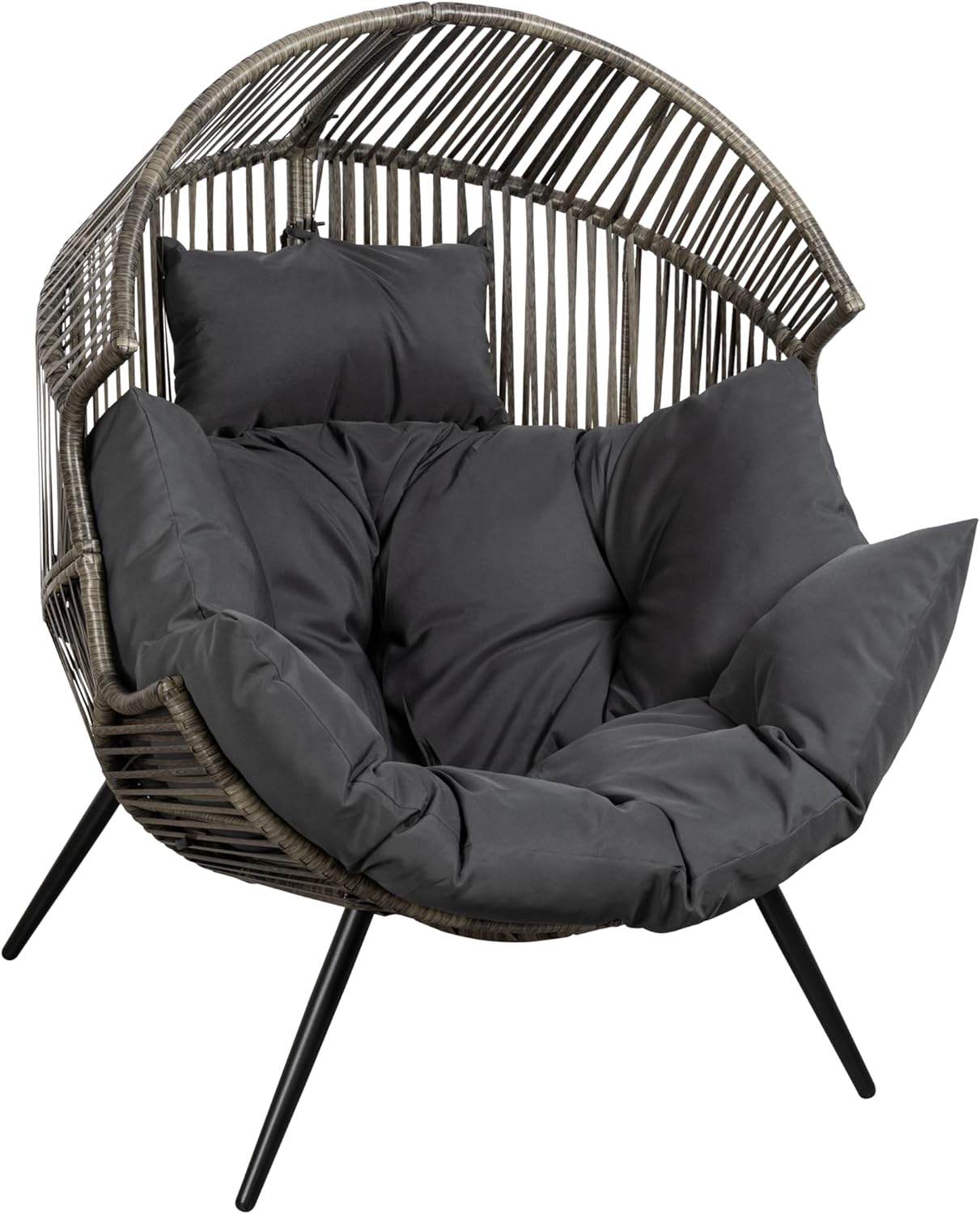 JAMFLY Wicker Egg Chair - Rattan Patio Chair with Cushion, Indoor-Outdoor Lounge Egg Basket Seat for Living Room, Bedroom, Patio, Backyard, Balcony (Grey)