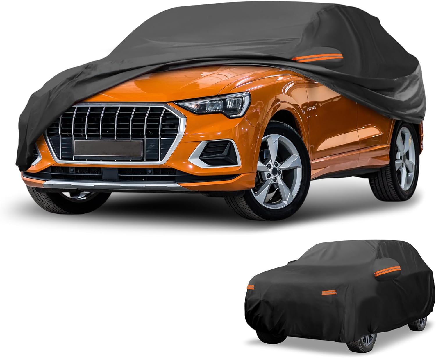 All-Weather Waterproof Car Cover - UV-Resistant Outdoor Full Exterior Protection for Audi Q3 2012-2022 190T-PU Black with Right Side Zipper