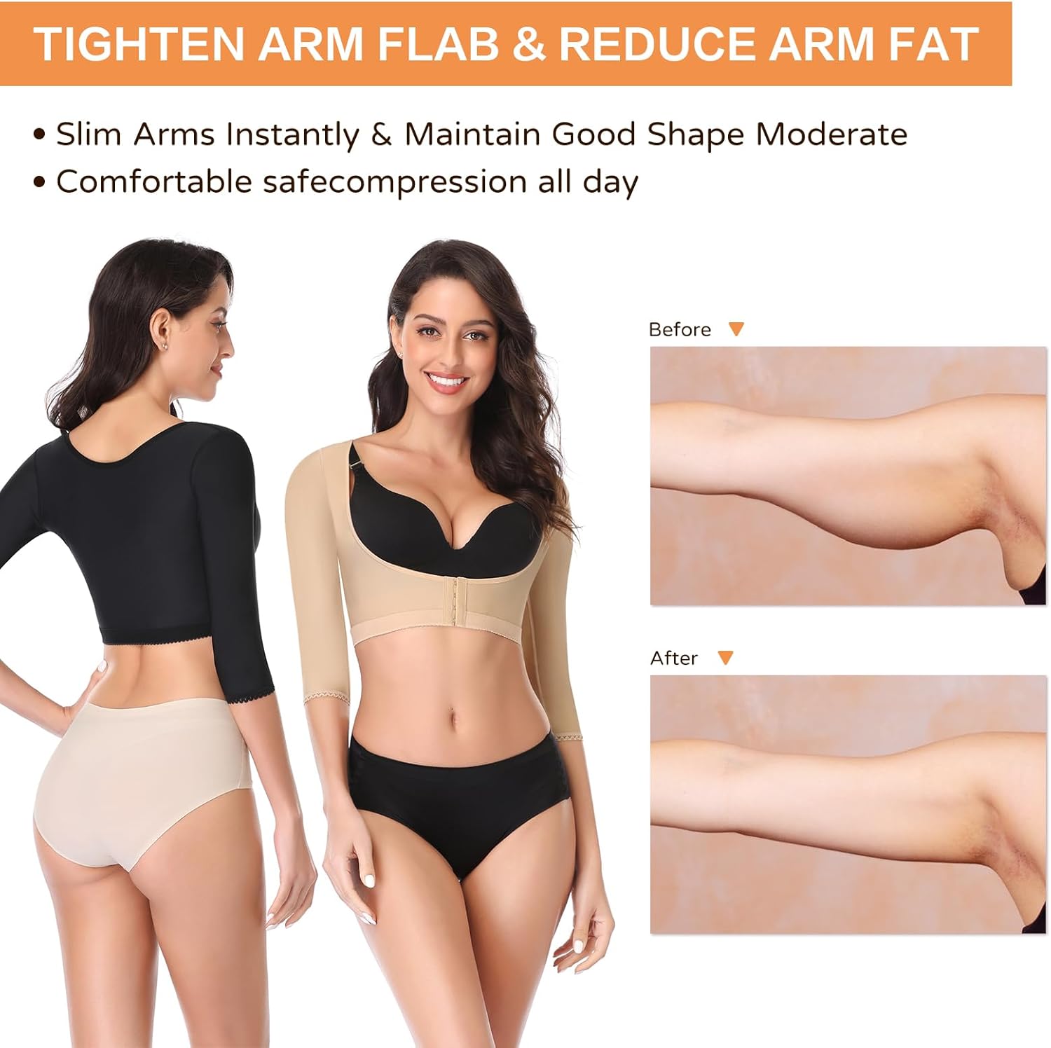 woahee Women's Arm Shaper Plus Size Arm Faja Compression Sleeve Garment Post Surgical Arm Shapewear - Image 7