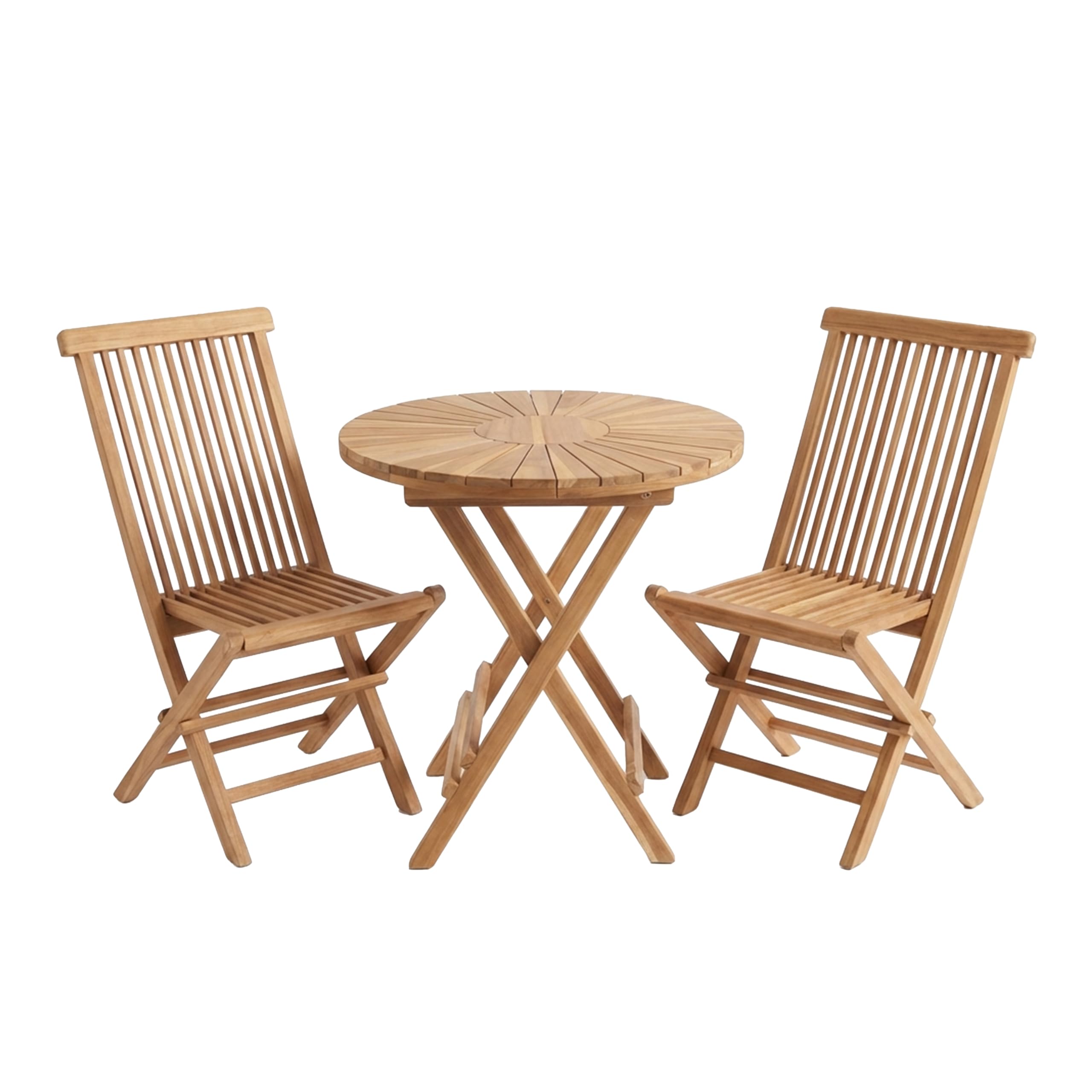 AXI Gia/Mina Conjunto de Bistro de Teca, 3 Piezas | Conjunto de Bistro con 2 sillas Plegables - Mesa de Jardin Redonda Plegable de 60 cm | Conjunto de Jardin de Madera para Balcon, terraza y Jardin