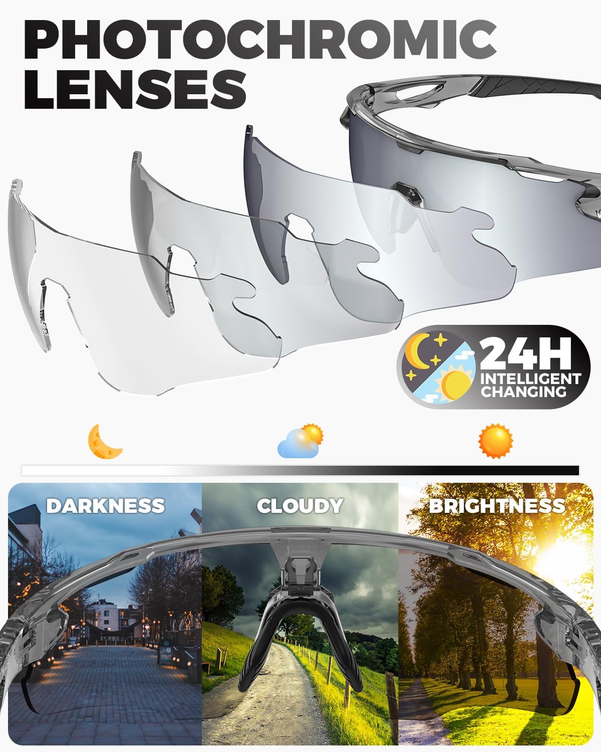 VICTGOAL Cycling Glasses Photochromic Sunglasses for Men Women TR90 Frame Glasses with UV Protection Bike Glasses for Cycling - Image 2
