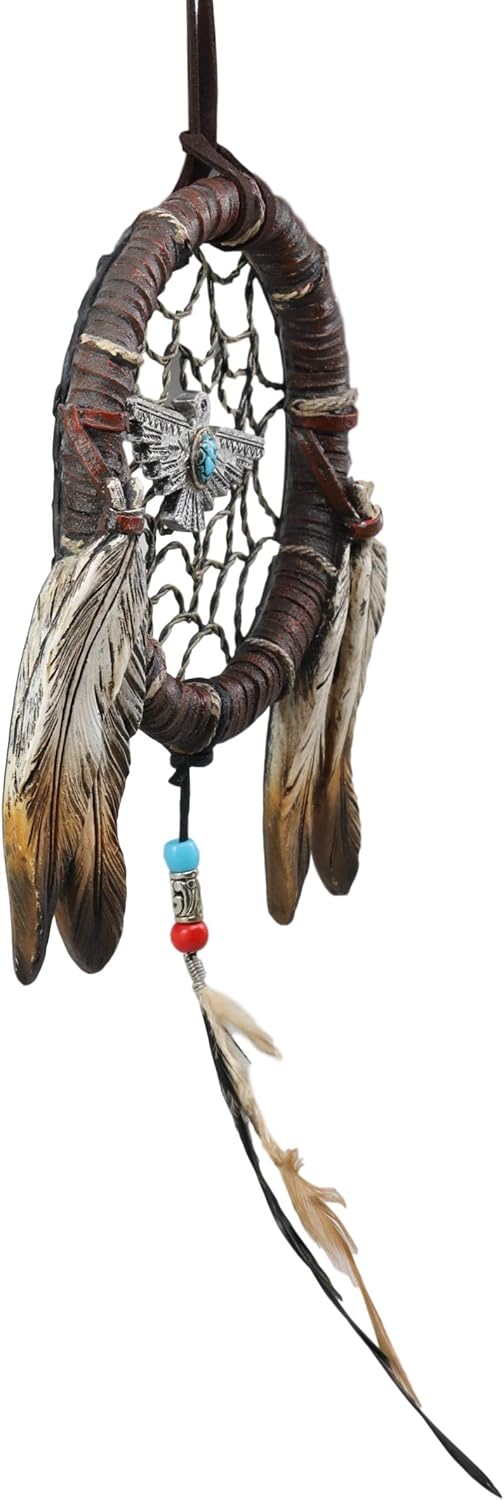 Ebros Native American Indian Turquoise Raven in Webbed Ring Dreamcatcher with Beaded Feathers Wall Hanging Decor Dream Catcher Decoration Ornament Hanger for Home and Office