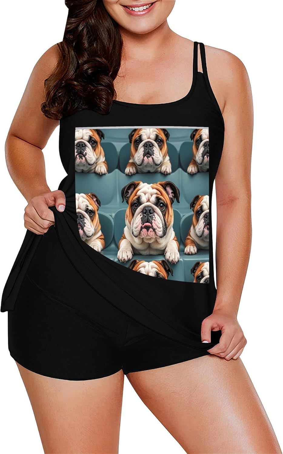 Funny English Bulldog Tankini Swimsuits for Women Tummy Control Two Piece Bathing Suits Swim Tops with Boy Shorts