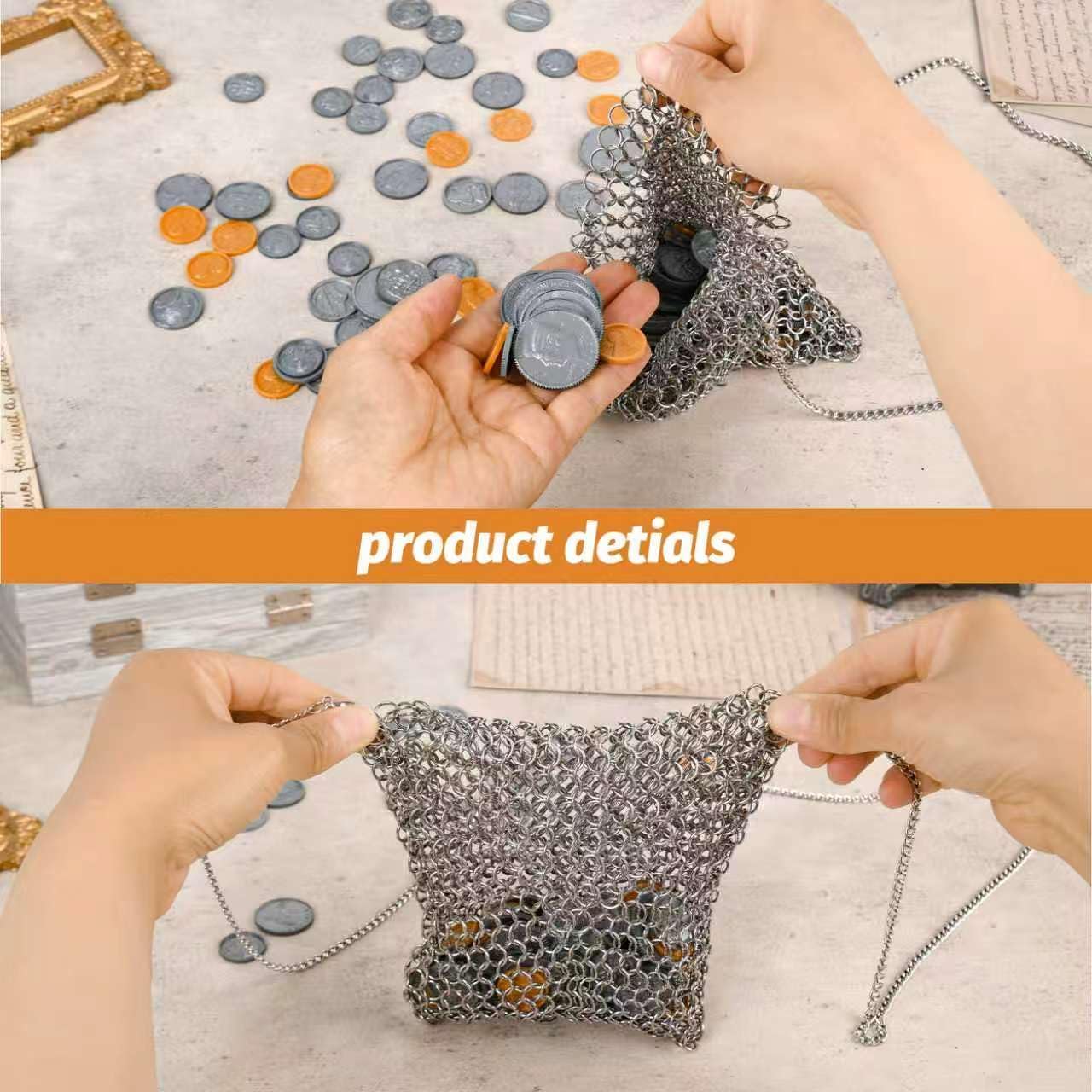 Vintage chainmail tote bags, evening bags, and clutches; antique chainmail handbags, perfect for proms, cocktail parties, and all kinds of parties image 5