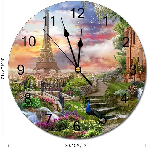 Miniatura 8 de Reloj de pared silencioso de PVC que no hace tictac, hermoso collage con acceso al mar, las antiguas casas de Venecia, flores y cascadas C 20,