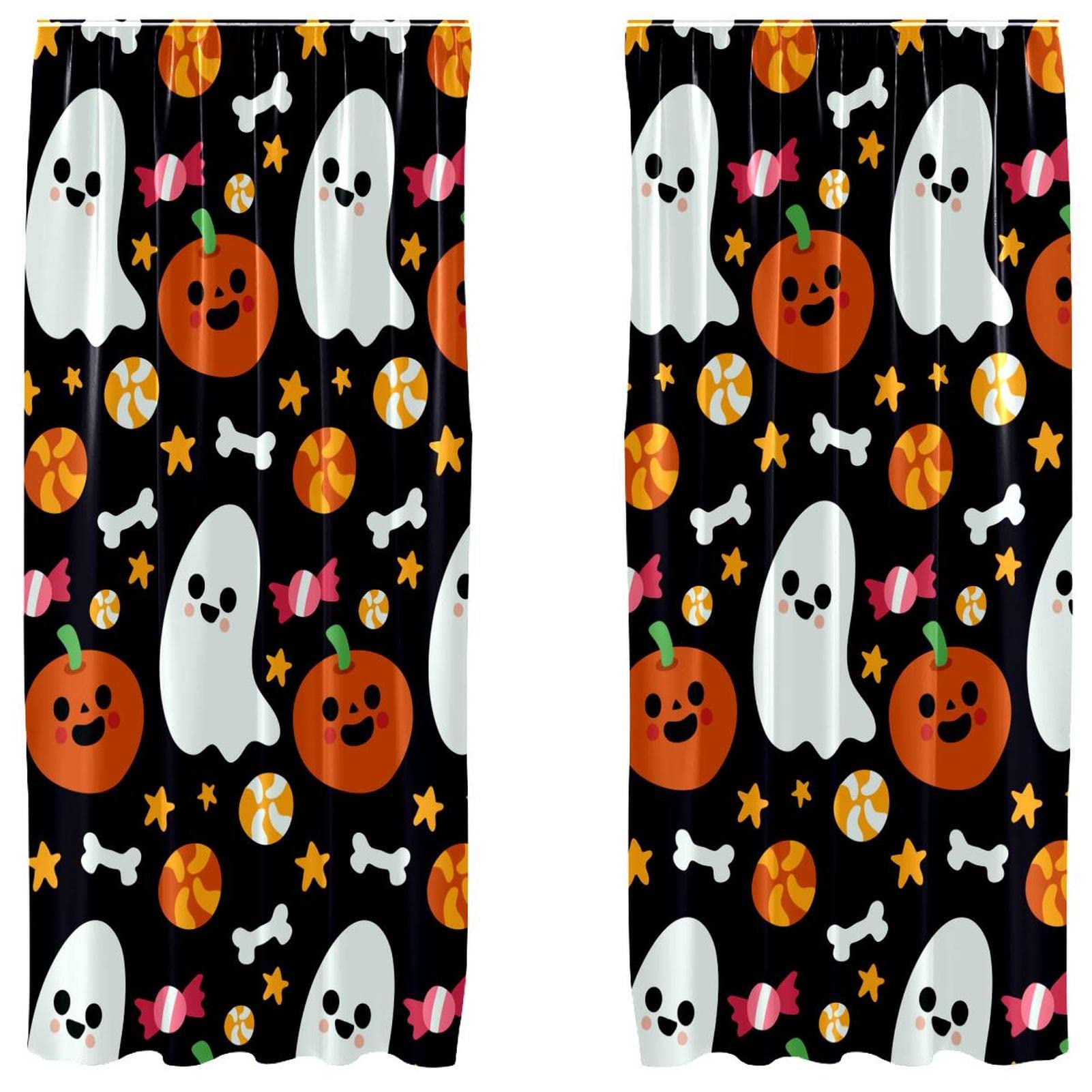 Rideaux citrouille Halloween pour décorer sans assombrir votre salon grâce au voilage léger