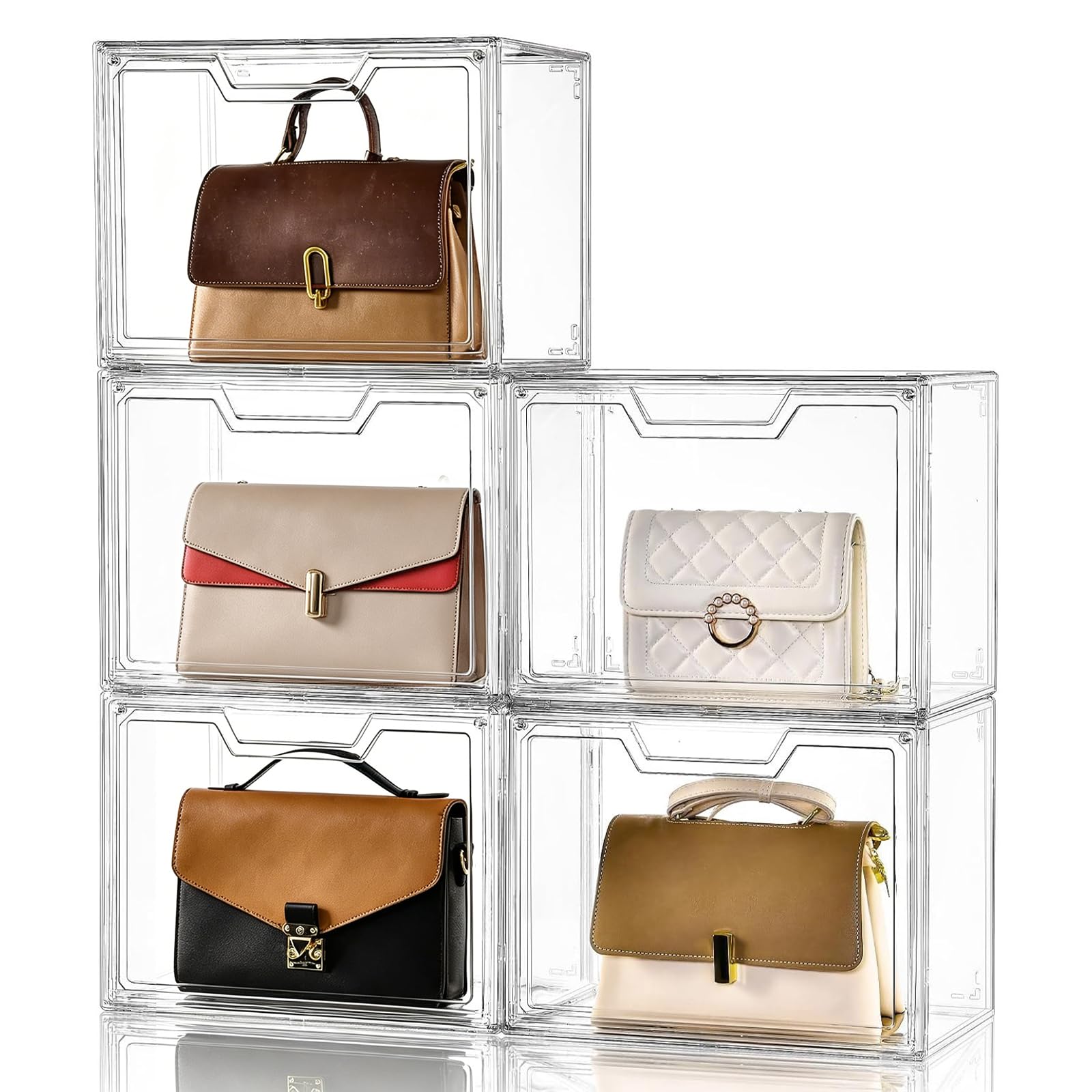 Photo 1 of [DAMAGED] Purse Organizer for Closet,Clear Acrylic Display Case for Handbag Organizer, Purse Storage Box with Magnetic Door, Plastic Storage Bins for Book, Collectibles, Cosmetic (5 Pack)