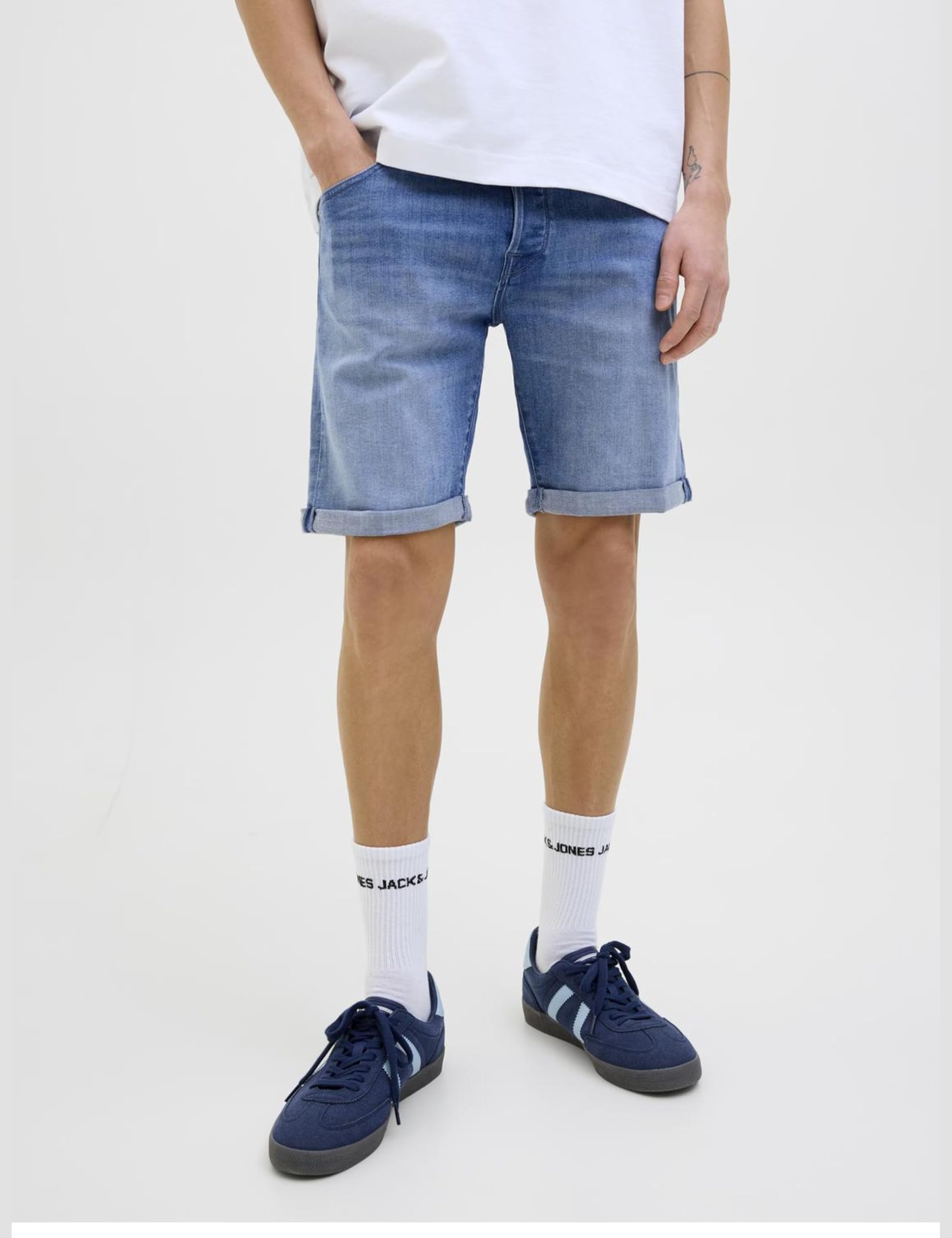 JACK & JONES Pantalones Cortos Hombre Ajuste Regular Estilo Desgastado Bolsillo Botonadura 5 Bolsillos