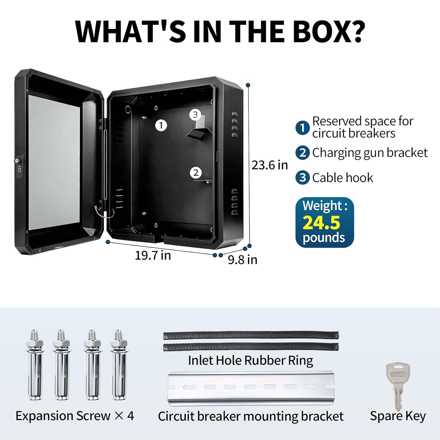 Universal EV Charger Enclosure Outdoor Box, Multiple Cable Entry Lock Box, Compatible with Tesla Model Y/3/S/X, Weatherproof Anti-Theft Enclosure-Fit Most EV Chargers