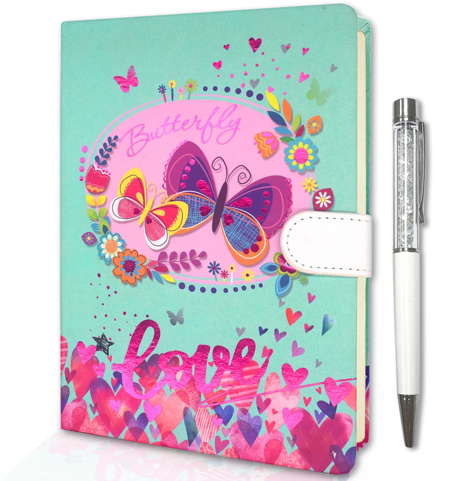 Lined Journal Notebook for Women, Hardcover Journal for Work Cute Notebooks College Ruled for Note Taking 7.5x5.3 inches 288 Lined Pages Kawaii Diary Including a Pen (Butterfly))