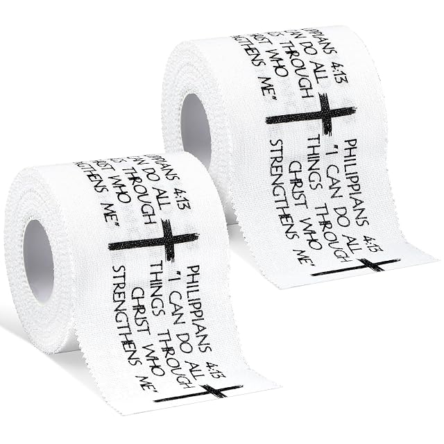 2Pcs Christian Athletic Tape 2in x 23ft Cotton Zinc Oxide Sport Faith Cross Sports Wristbands Religious Bible Verse