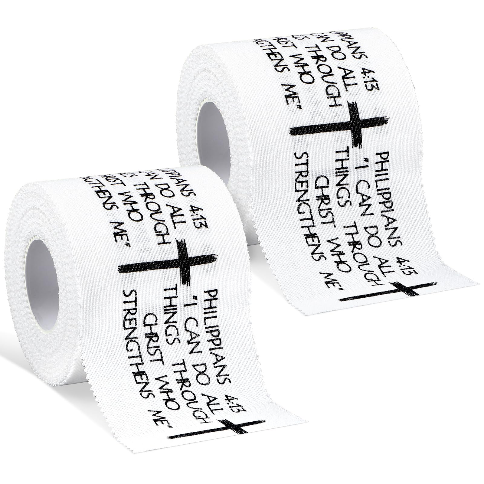 2Pcs Christian Athletic Tape 2in x 23ft Cotton Zinc Oxide Sport Faith Cross Sports Wristbands Religious Bible Verse