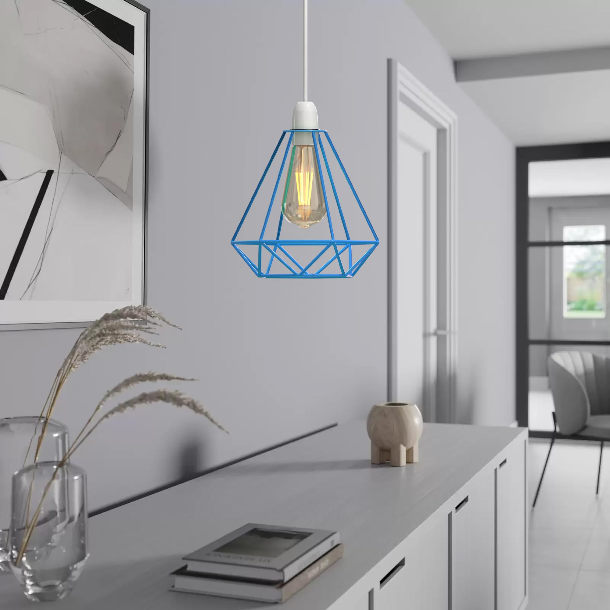 Moderne schwarze geometrische Decken Pendelleuchtenschirme, Drahtkäfig Lampenschirme - Bild 11 von 48