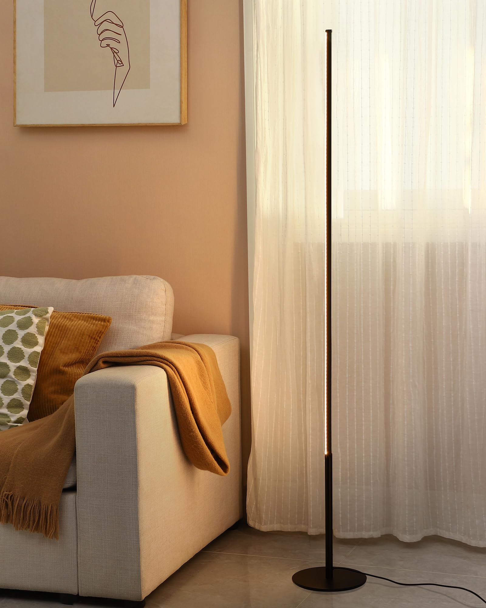 EDISHINE Lampa stojąca LED, 2 sztuki, ściemniana, minimalistyczna lampa narożna do salonu, nowoczesna lampa stojąca z przełącznikiem nożnym, 3000 K, ciepła biel, 146 cm, kolumna świetlna do sypialni