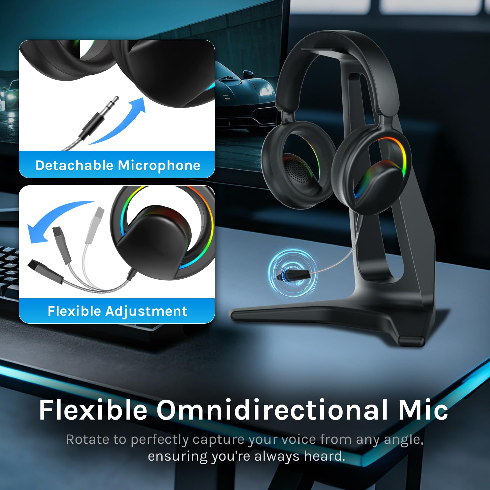 Casque Bluetooth sans Fil avec Micro Amovible,Ecouteurs Gaming Filaire,30H