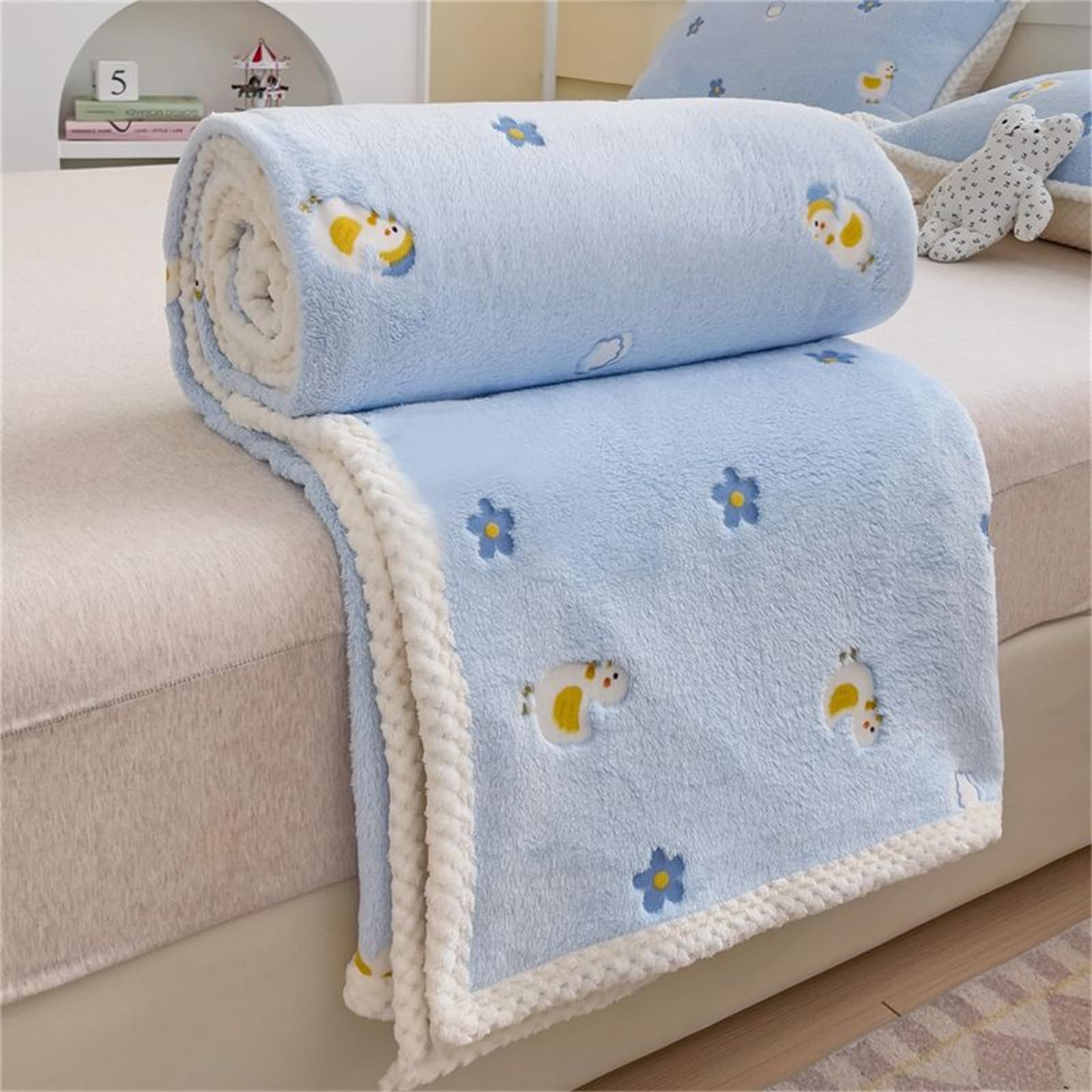 Highdi Blankets and Throws for Sofa Beds, Soft Warm Kawaii Fluffy Cozy Fleece Throw Blanket for Kids Adults Bedroom Couch Travel Cats Dogs Accessories (180 * 200cm,Flower Yellow)