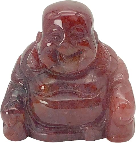 Vista 35 de Fekuar Estatua de Buda Feliz de Aventurina Roja, tallada a mano Maitreya Laughing Buda, escultura de bolsillo de cristal curativo de 1.5 pulgadas