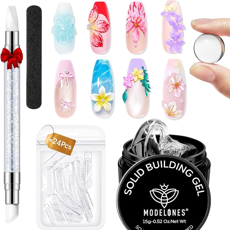 3D Sculpting Gel Kit, Clear Solid Nail Builder Gel | for Nail Art Molding & Extensions for Chrome Powder, Glitter Polish Home DIY Manicure, U V Lamp Needed