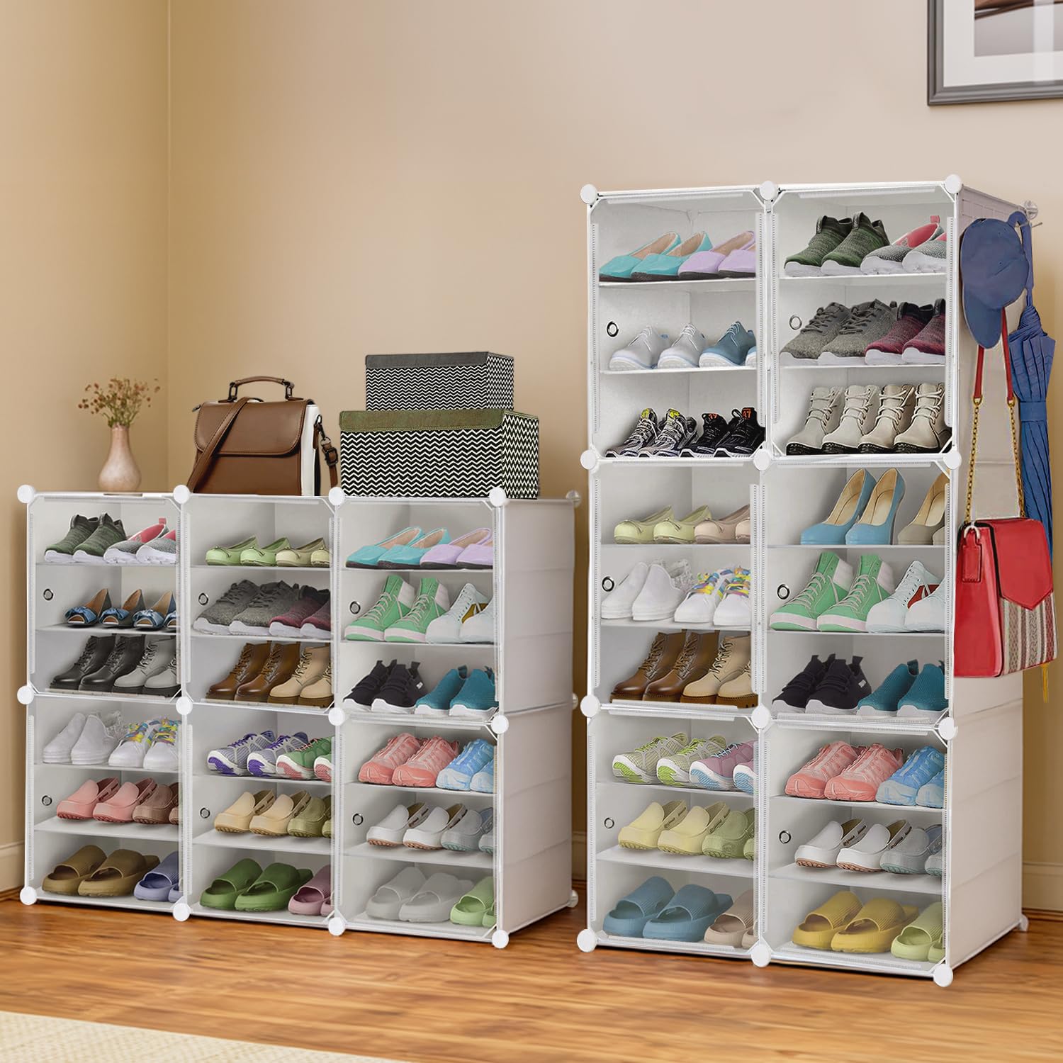 Sponsored Ad - ABOUT SPACE Shoe Rack for Home with Door - 36 Pair DIY Slipper Stand with Hanger, 4 Cube Expandable Shelves Closed Shoes Rack for Home Men, Women Heels Boots Flip-Flops (White-L 80 x B 30 x H 90 cm)