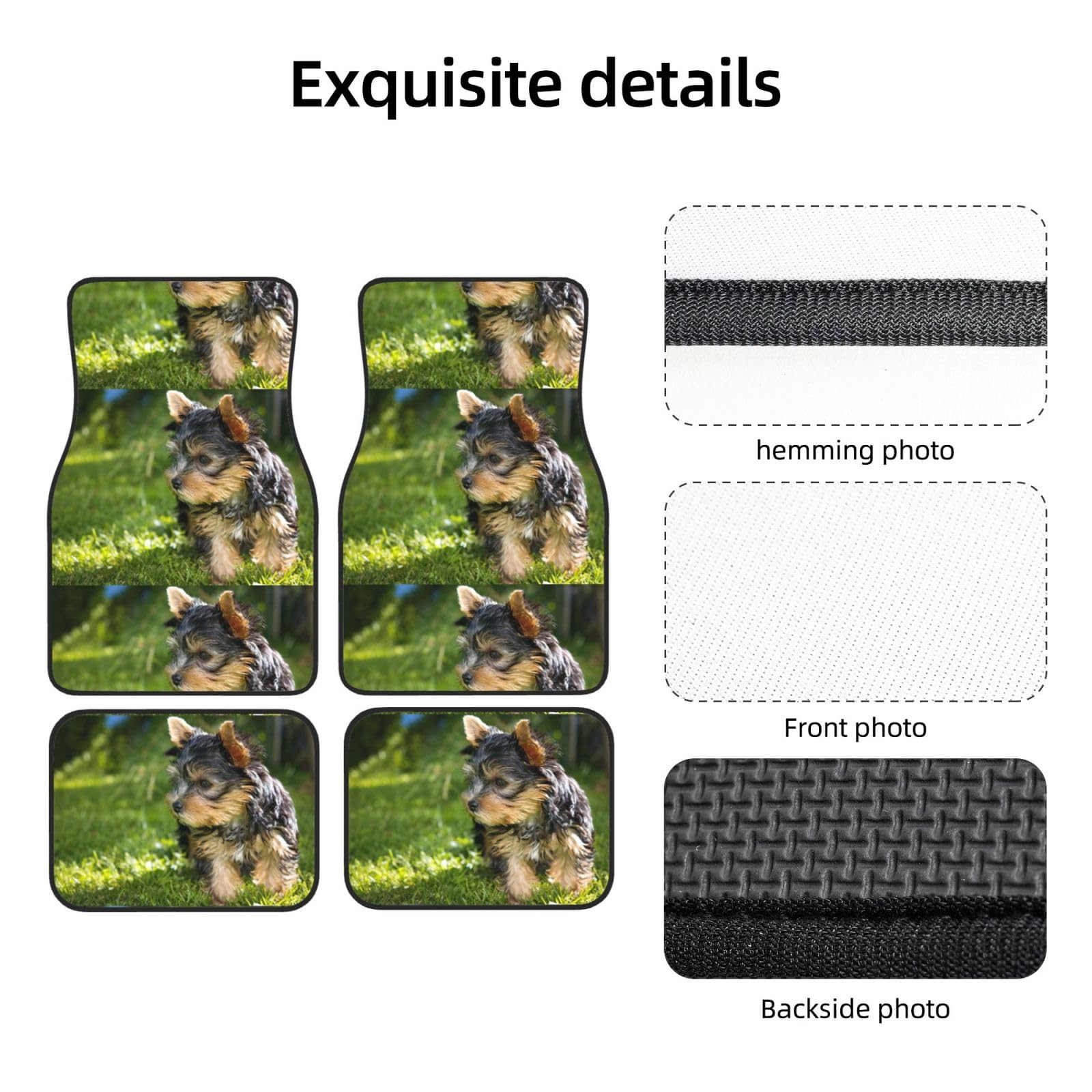 Yorkshire Terrier, grün, süße Hunde, 4er-Set Auto-Fußmatten, Neopren-Fußmatten für Fahrzeuge, rutschfeste Auto-Fußmatten, Autozubehör